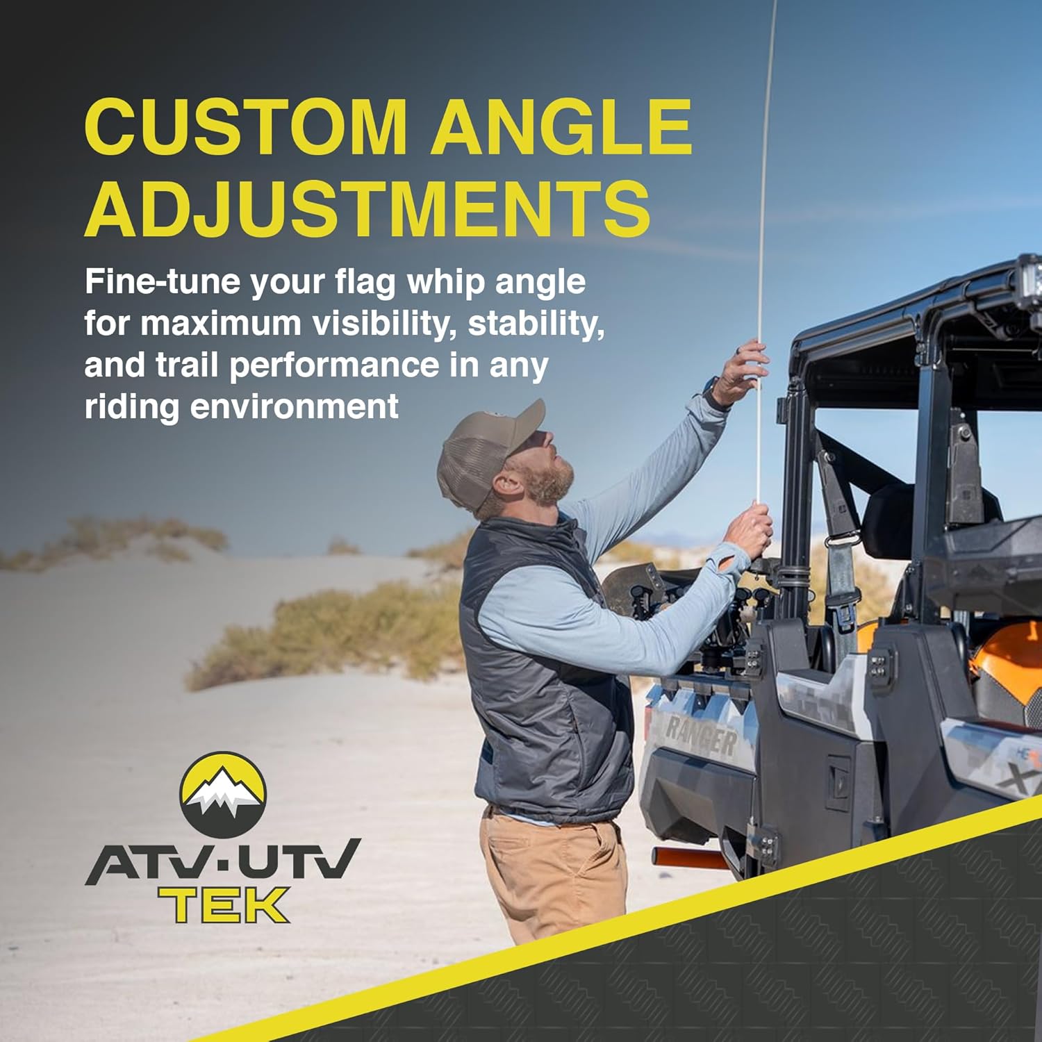 ATV Tek Elite Series Universal UTV Flag Whip Mount – Heavy Duty Flag Mount Bracket for 1.25” to 2” Roll Cages with Custom Clamp System – Secure, Adjustable and Durable Off-Road UTV Accessories