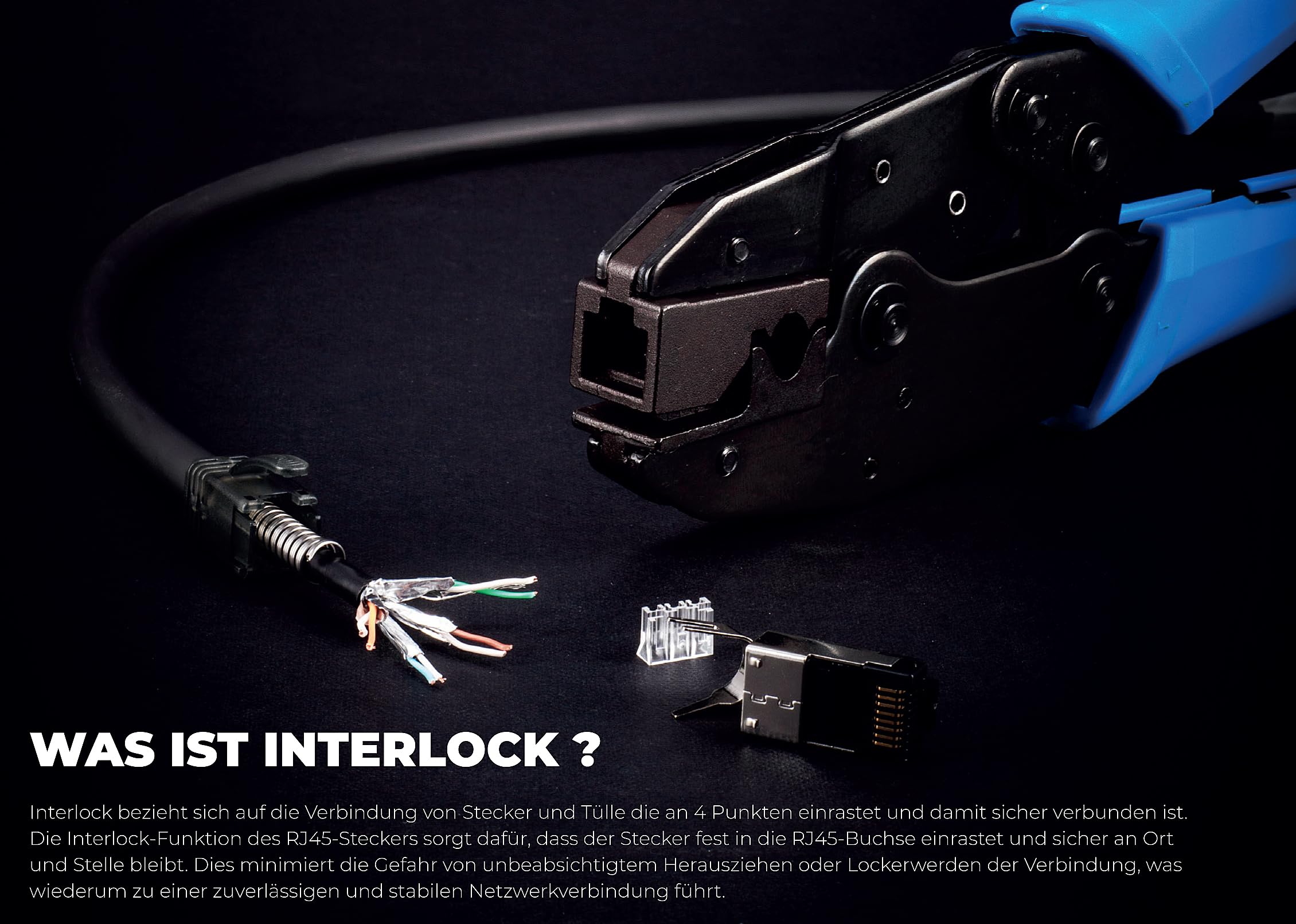 1aTTack.de - Pince à sertir pour fiches modulaires RJ45, interlock, câbles réseau Flex Armor