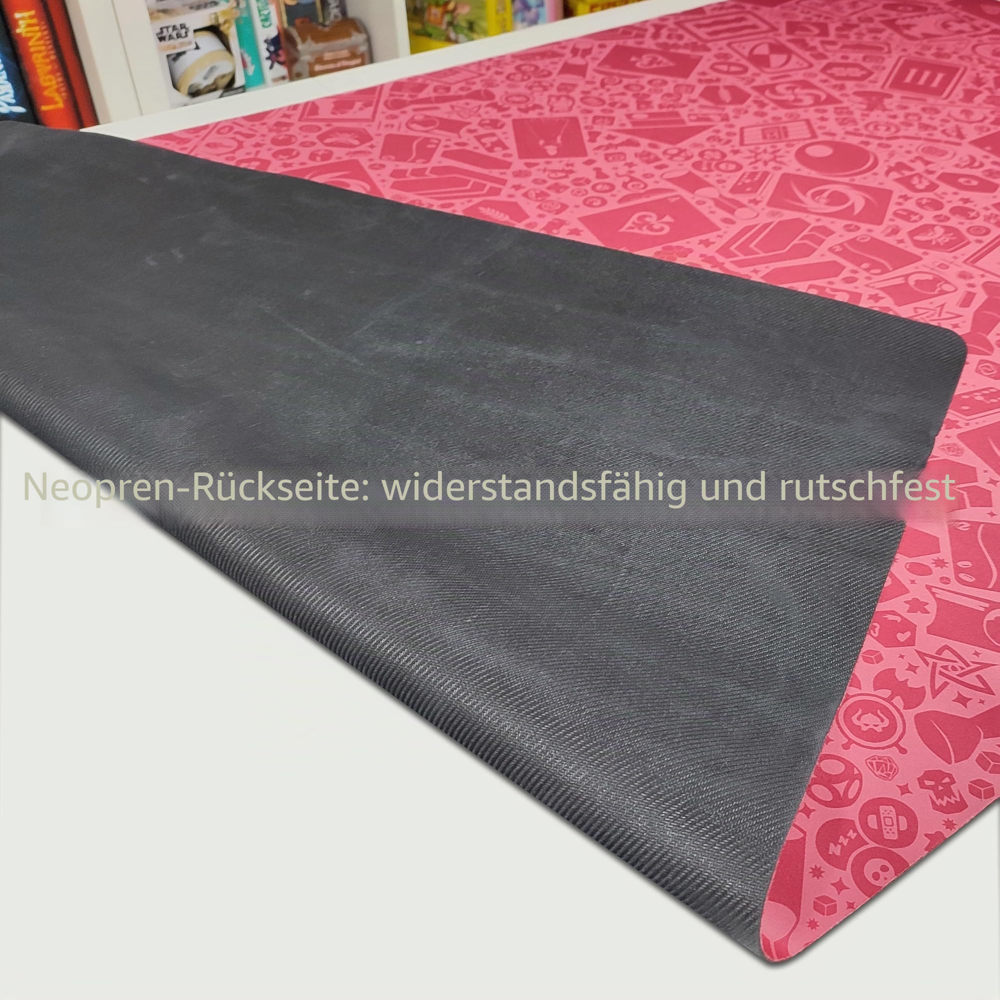Neoprene Play MAT | spielmatte für Brettspiele, Würfel und Karten | 140 x 80 cm | WASSERDICHT, rutschfest und ROLLBAR (Gaming (Pink))