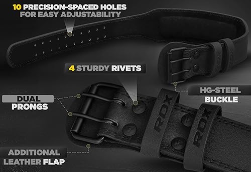Miniatura 4 de RDX Cinturón de levantamiento de pesas, gimnasio y fitness, piel de vaca, soporte lumbar acolchado de 4 pulgadas y 6 pulgadas, 10 agujeros
