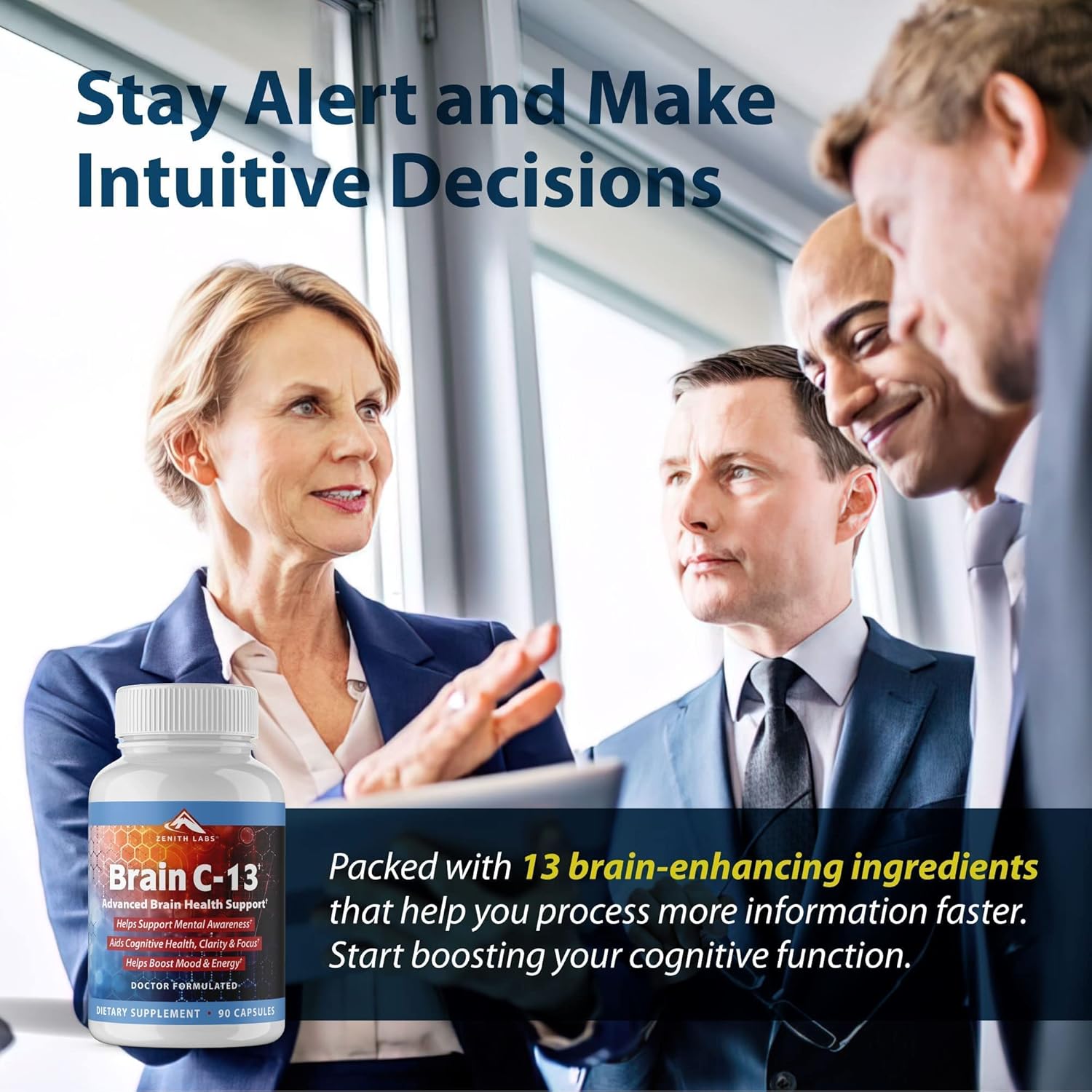 Brain C-13 Cognitive Booster Supplement by Zenith Labs - Natural Brain Health Support - Supports Memory, Focus, Concentration - Mental Clarity for Men Women - Image 9
