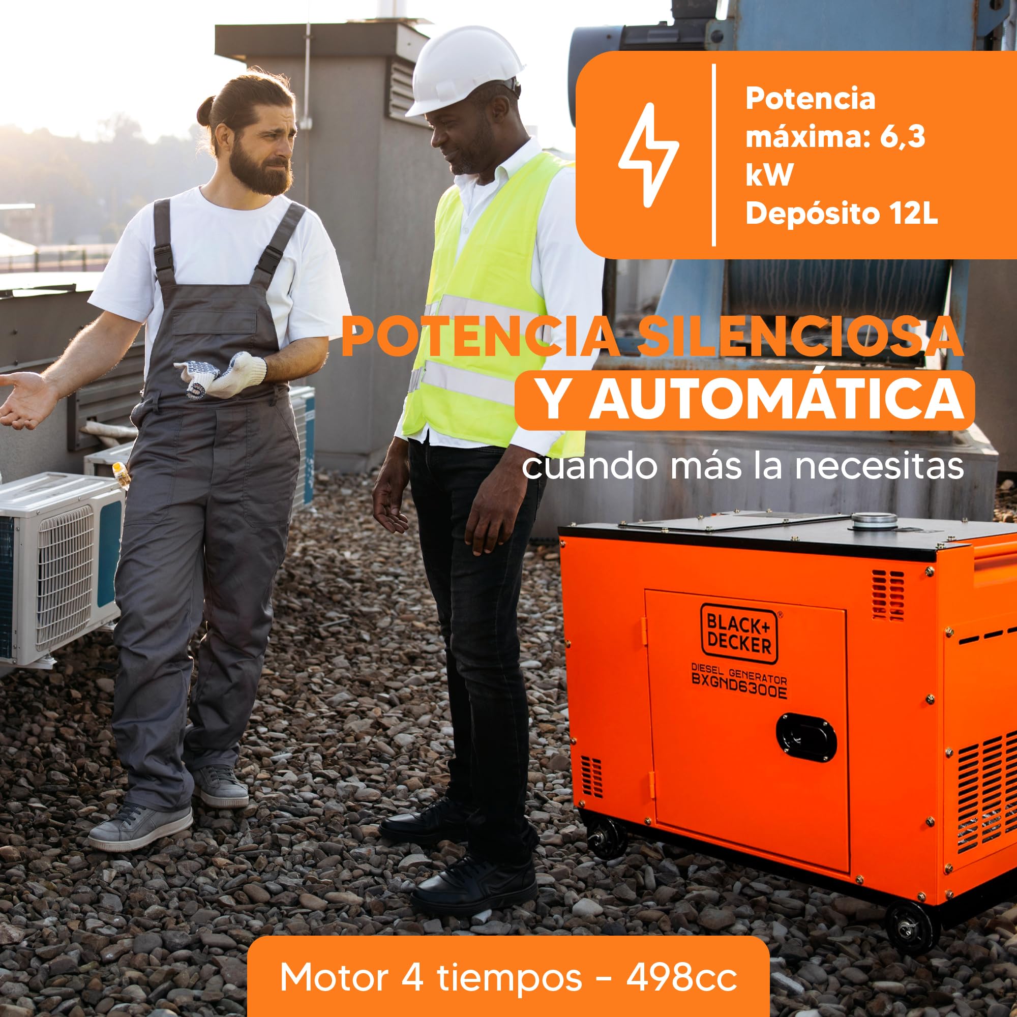 BLACK+DECKER Generador Eléctrico Diésel 6300W para Emergencias y Apoyo Solar - Generador Eléctrico con Arranque Automático ATS - Generador Diésel con AVR y Botón de Emergencia