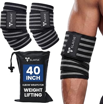 Elbow Wraps for Weightlifting 40 Long Adjustable Compression - Elbow Sleeves Weightlifting Men with Hook-and-Loop Closure Support for Heavy Pressing, Strength Training & Lifting Stability