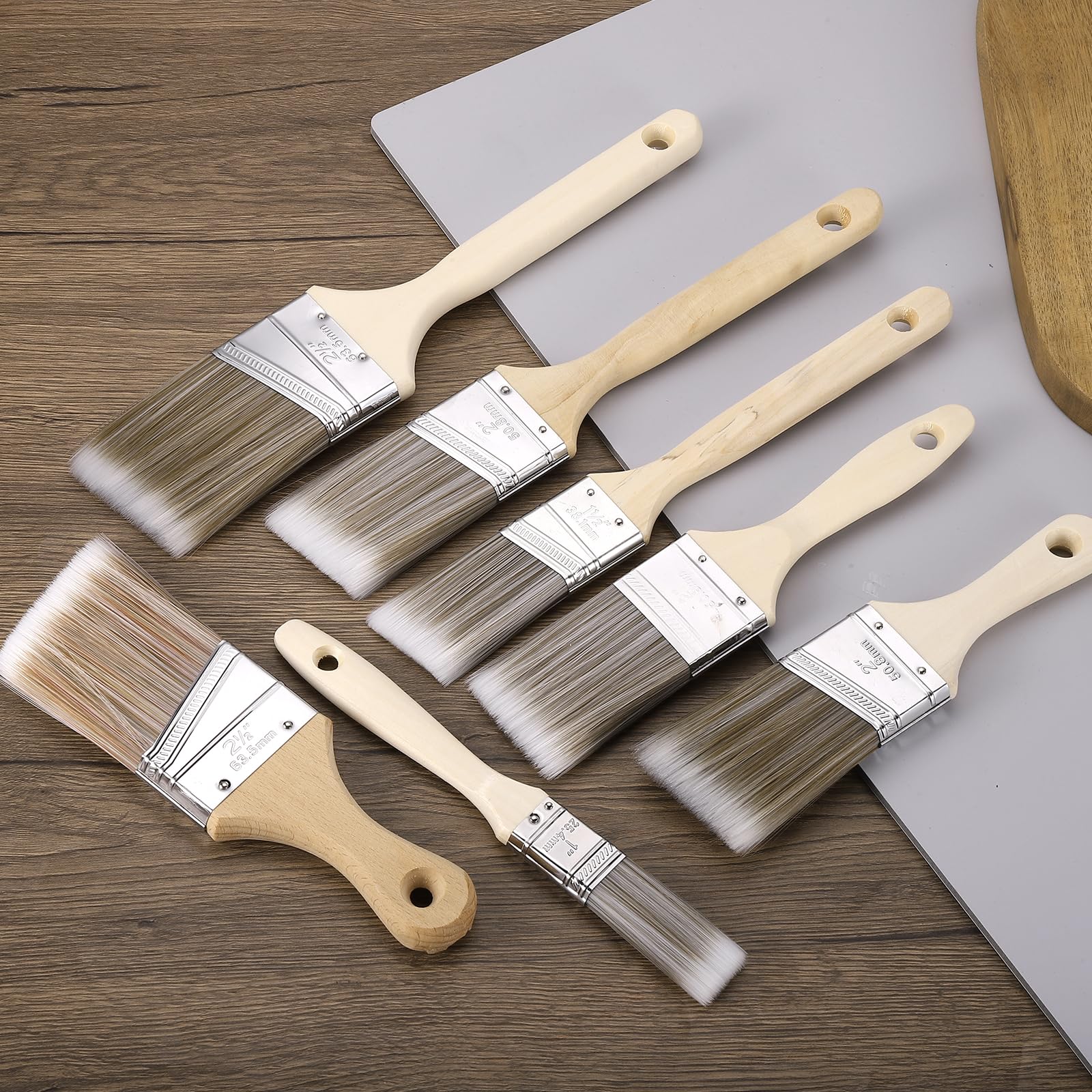 QUARKZMAN 12 Pz Pennelli Da Pittura 3", Pennello Angolare Lungo 12.4" Setole Sintetiche PET Con Manico In Legno, Pennello Senza Scheggiature Strumento Per Pittura Per Vernici Latex, Grigio
