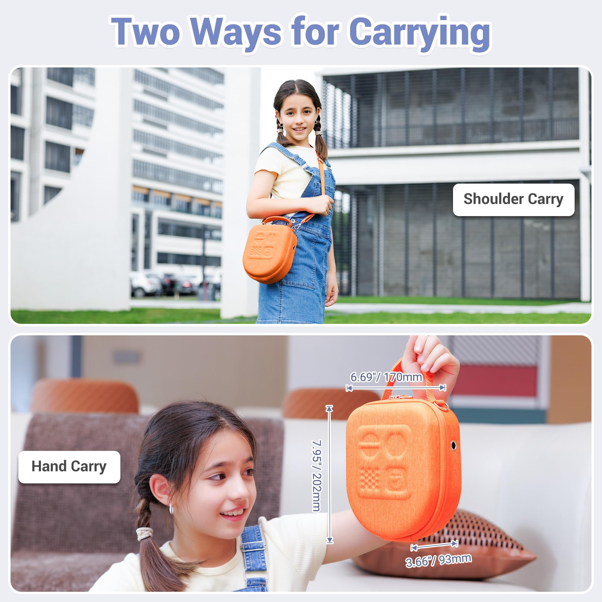 PROfezzion Étui de Voyage Sacoche Sac Enfants Case pour Yoto Mini - Sac de Rangement Coque Dure en EVA Premium avec Poche Dédiée Air Tag, Poignée, Bandoulière et Porte-Cartes (Bleu/Petite