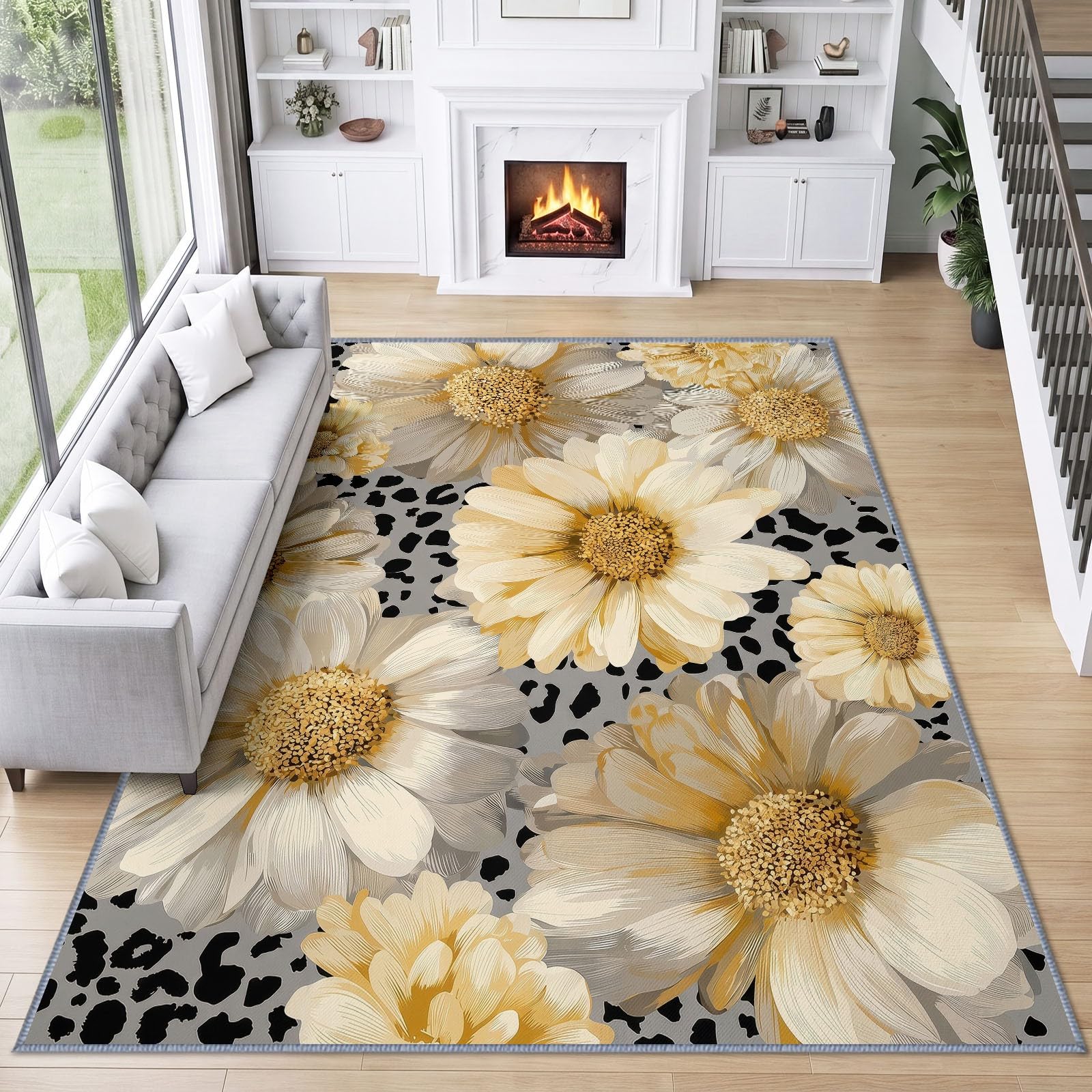 Generisch Tappeto lavabile a pelo corto per camera da letto, stampa floreale, antiscivolo, morbido, per bagno, sala da pranzo, corridoio, grande, 80 x 150 cm