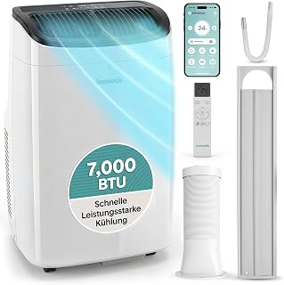 SereneLife Klimaanlage Mobil 7000 BTU – Kleine Klimaanlage für Zimmer bis 20 m² | Kühlung, Entfeuchter & Ventilator | 49 dB
