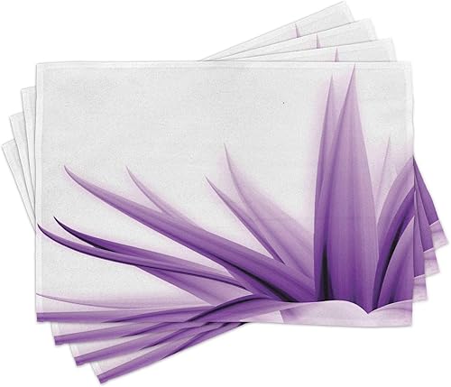 Ambesonne Juego de 4 manteles individuales con estampado de flores, color degradado con estampado de hojas de color agua, imagen de detalles