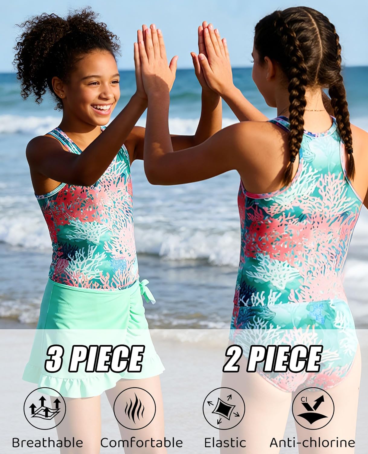 ビキニ 水着 レディース 体型カバー スカート 上下セット3点セット セパレート 可愛い 無地 黒 20代 30代 40代 ママ水着 カバーアップ  露出控えめ 大きいサイズ Cutemile 女の子用水着 3ピース 水着 速乾 タンキニ セット カバーアップ ビーチ スカート ビキニ 水着 6- 12歳 Cutemile 女の子用水着 3ピース 水着 速乾 タンキニ セット カバーアップ ビーチ スカート ビキニ 水着 6-12歳