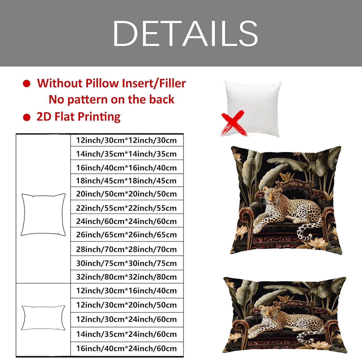 Luxury Leopard Print Pillow Covers Set of 2, Black and Gold Tropical Wildlife Theme Spring Decorative Cushions for Living Room, Elegant Leaves Throw Pillows for Home Sofa Couch Decor 26x26 Inch