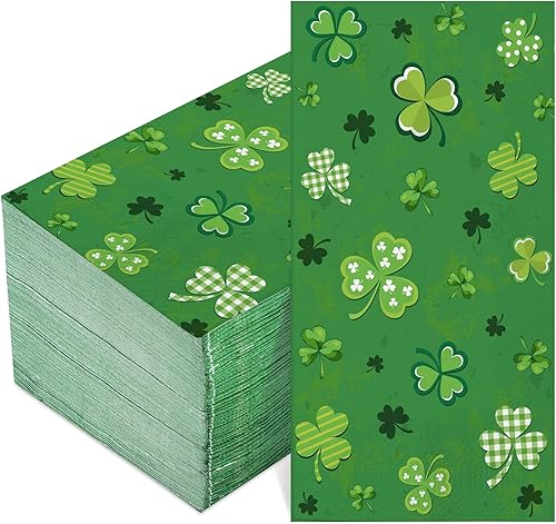 100 servilletas del día de San Patricio, tréboles, toallas de papel para invitados, 3 capas, desechables, de trébol verde, para el hogar, cocina,