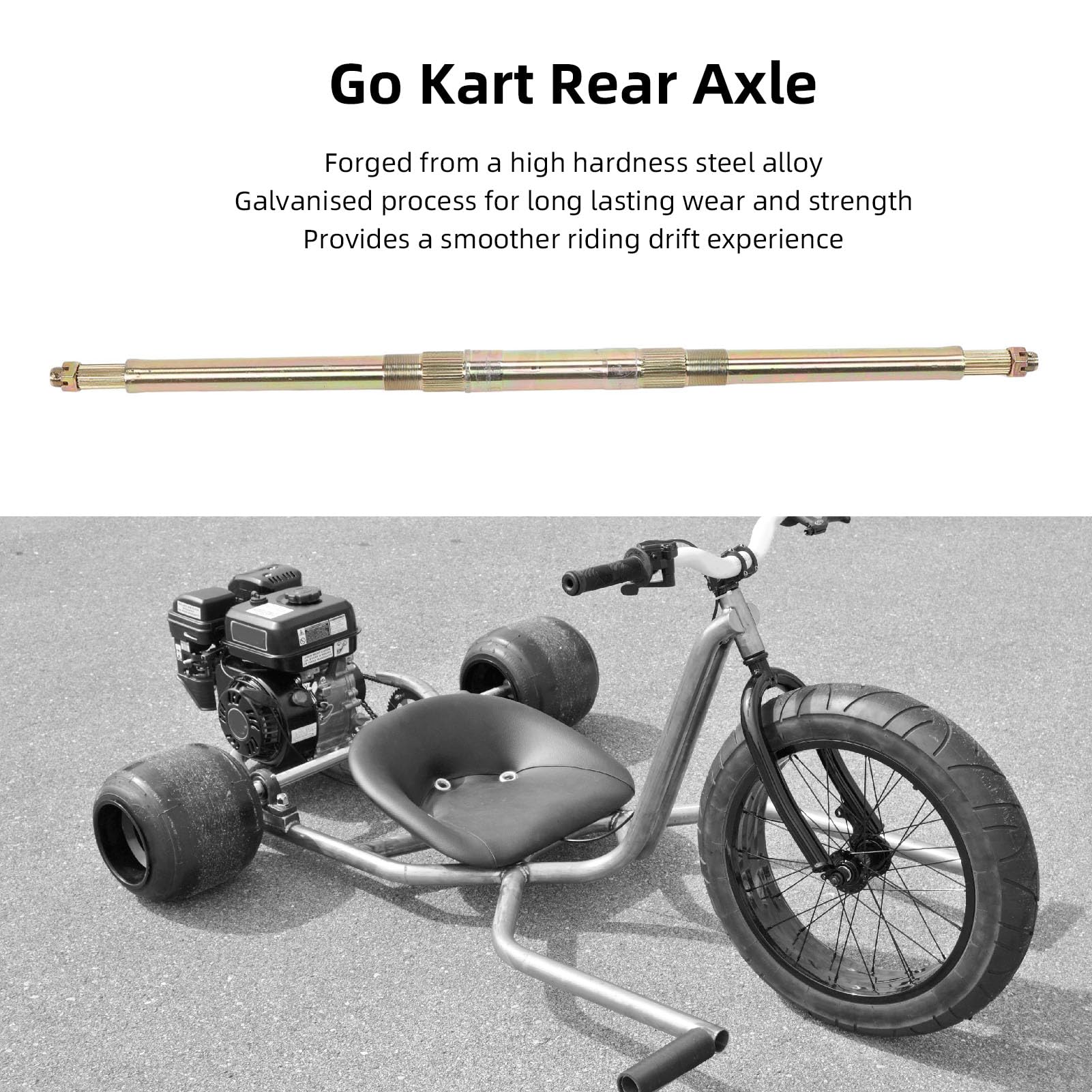 Tylna oś Gokarta 930 Mm 23T 28T Pasuje do Gokarta Quad Drift Trike Stal Ocynkowana Oś Tylna o Wysokiej Twardości, Czynna na żywo, do Naprawy, Wymiany i Dostosowywania