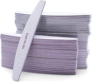50 Stück Nagelfeile 100/180, Halbmond Nagelfeilen für Gelnägel, Doppelseitige Nagelfeilen Set, Nail File, Grit Einweg Nail Feilen für Nagelstudios DIY Nail Art Zuhause