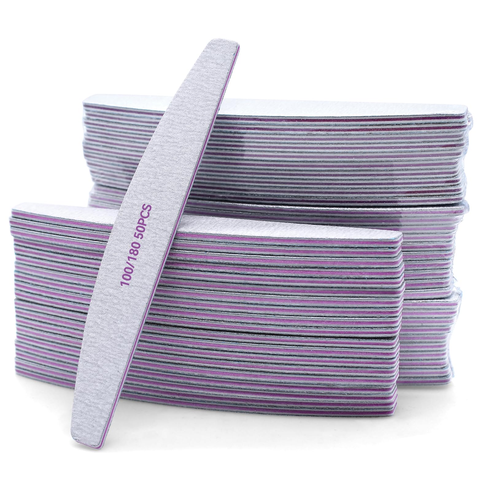 NVGFTG 50 Stück Nagelfeile 100/180, Halbmond Nagelfeilen für Gelnägel, Doppelseitige Nagelfeilen Set, Nail File, Grit Einweg Nail Feilen für Nagelstudios DIY Nail Art Zuhause