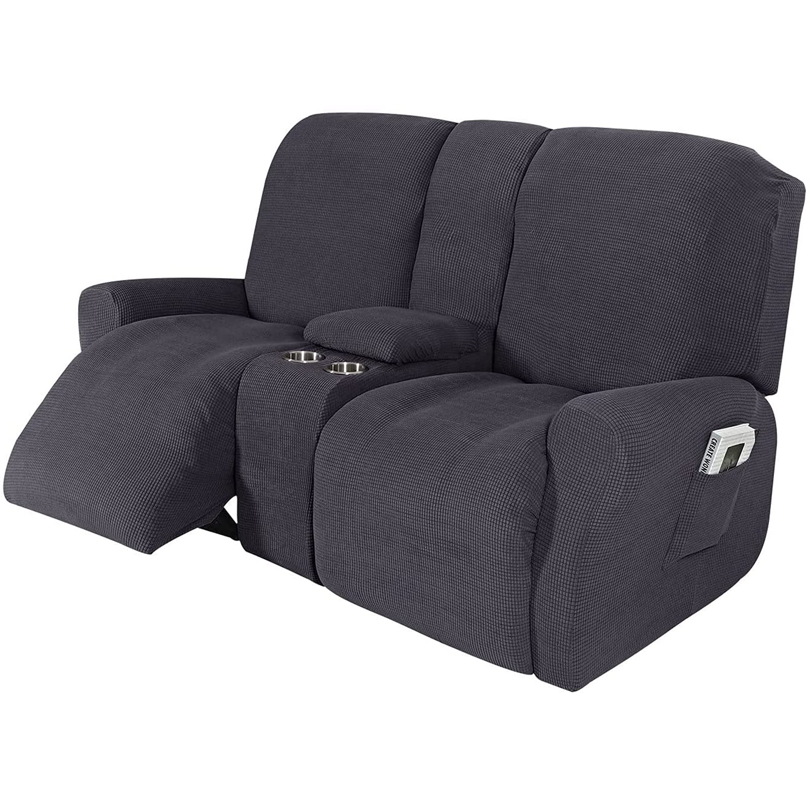 Recliner Sofa Slipcover, with Cup Holders - Furniture Protector Cover for 2-3 Seater Reclining Sofa with Console - Sofa Cover