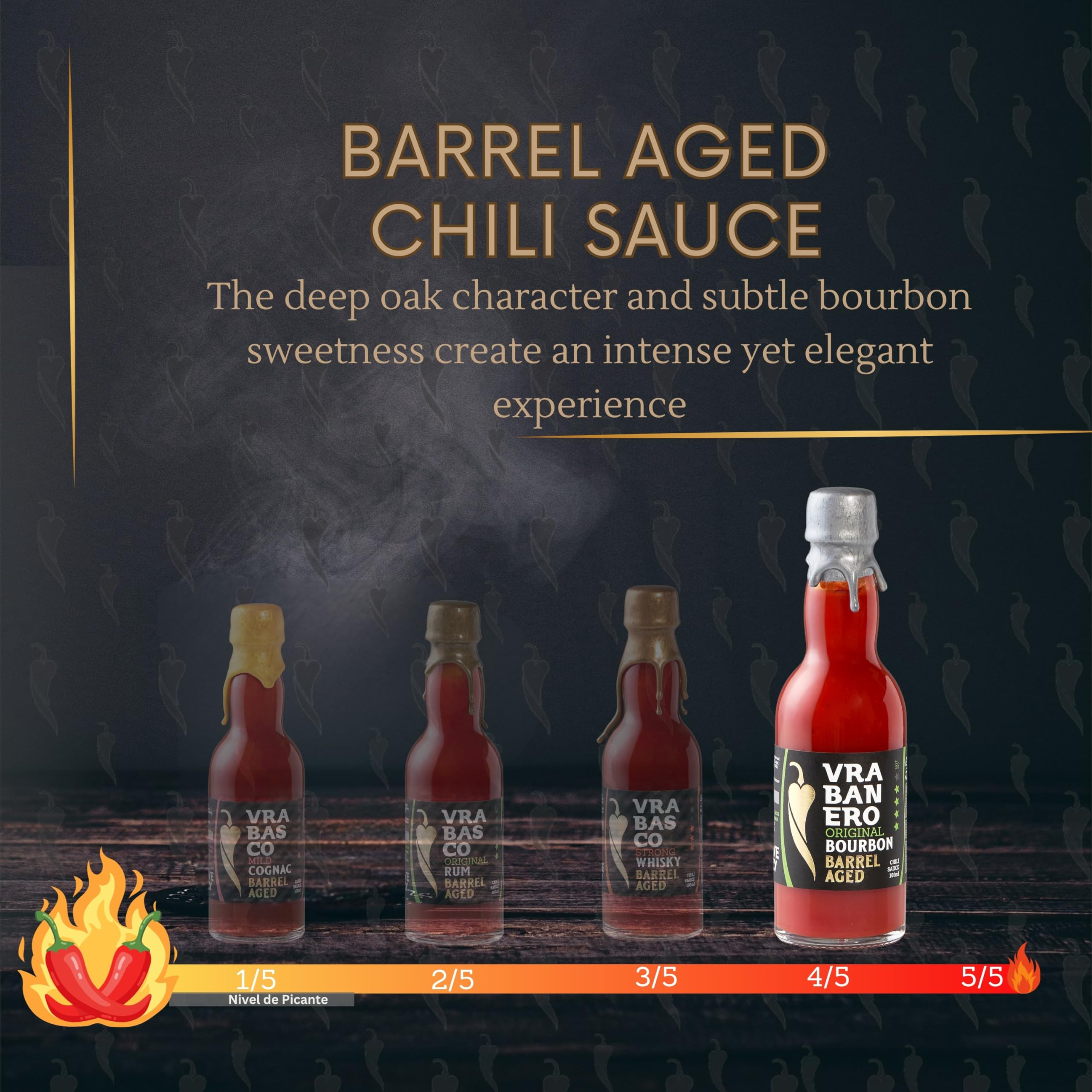 I LOVE SPICY Vrabanero Original Bourbon 100ml Salsa Picante con 80% Chiles Fermentados Envejecida en Barrica Bourbon Nivel Picante 4/5