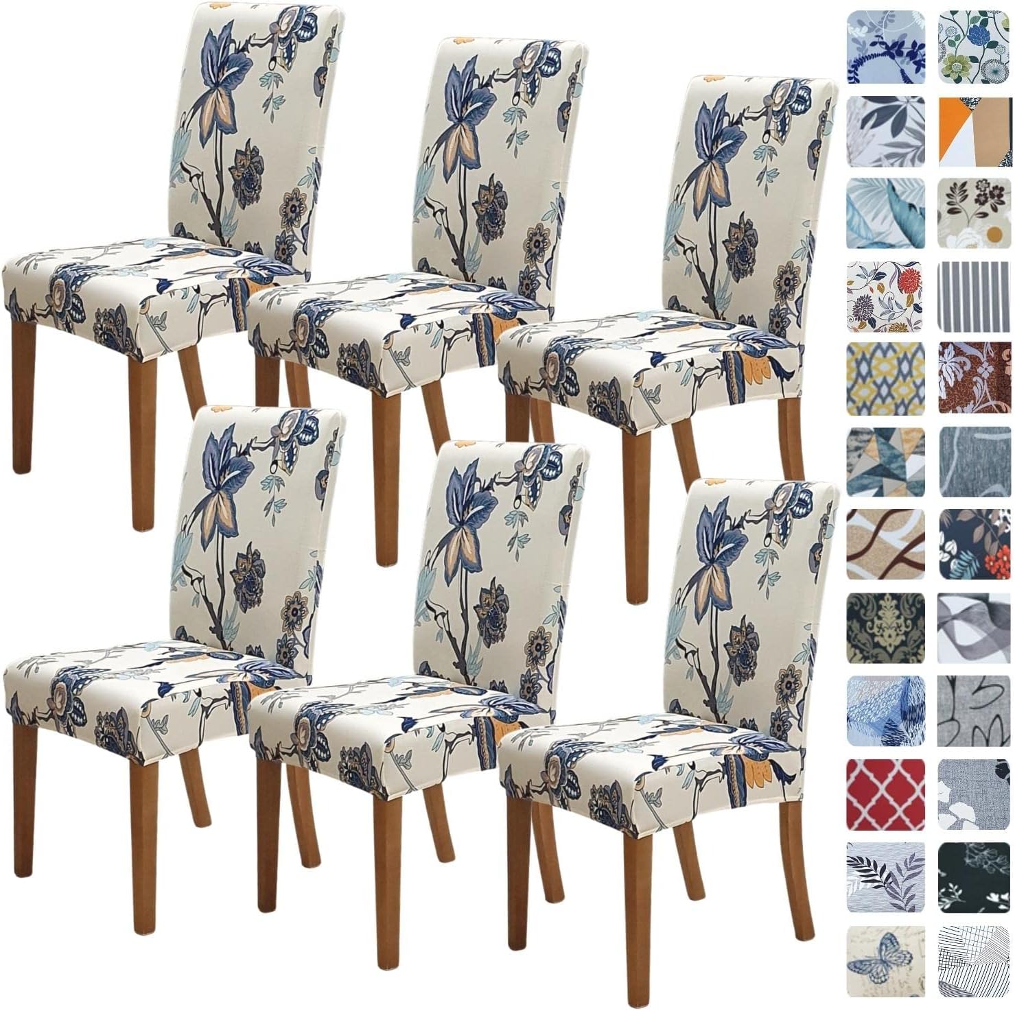 SPRINGRICO Chair Covers for Dining Room 6 Pack, Stretch Dining Chair Cover, Washable Spandex Kitchen Parsons Chair Slipcovers, Removable Seat Protector for Home or Party (Set of 6, Flower Pot)