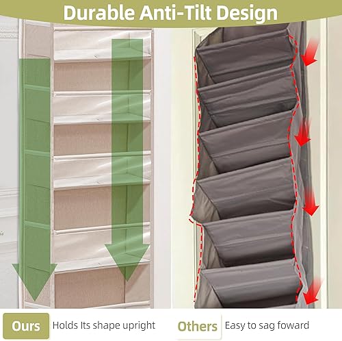 Miniatura 5 de Organizador de puerta con 6 bolsillos extra grandes, 12 bolsillos laterales, estante de almacenamiento resistente para armario, organizador de