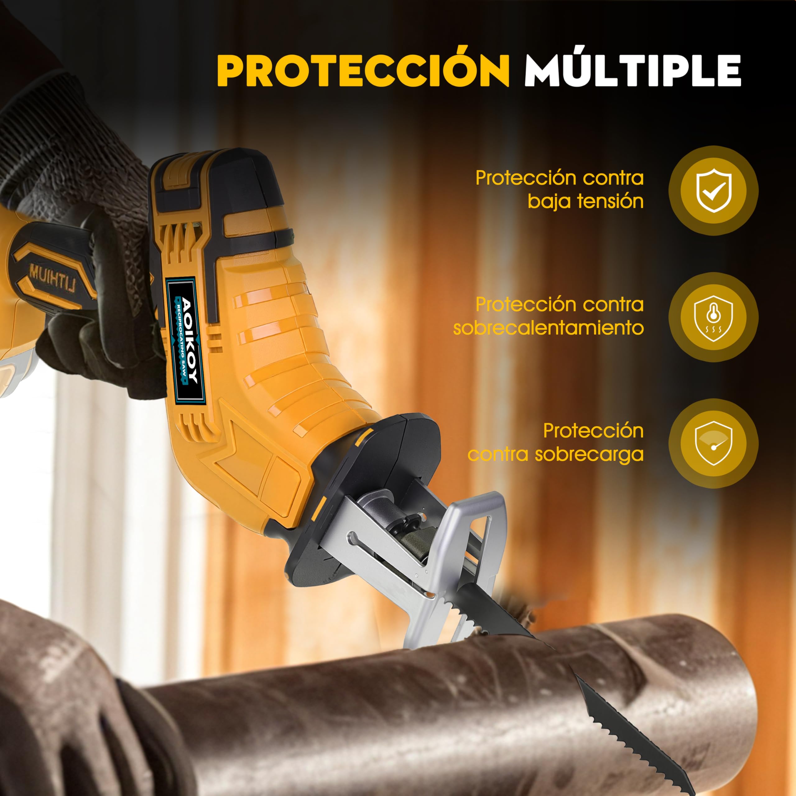 Sierra Sable Sin Cable para Dewalt 21V, Segadora Alternativa Sin Escobillas con 4 Hojas, Velocidad Ajustable 0-2500 RPM para Corte de Madera/Metal/PVC (Sin Batería)