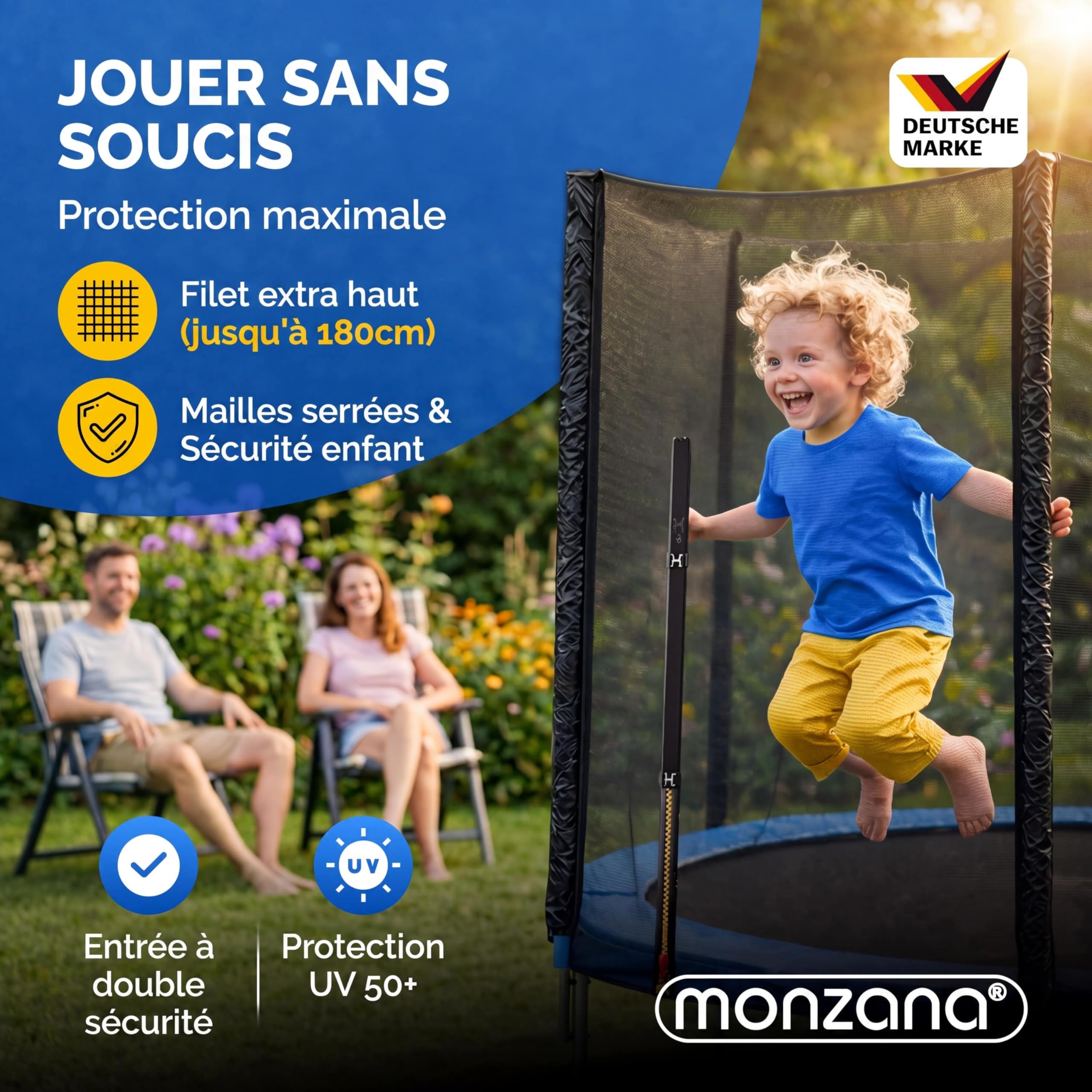 Monzana Filet de sécurité pour Trampoline résistant Rond entrée zippée refermable