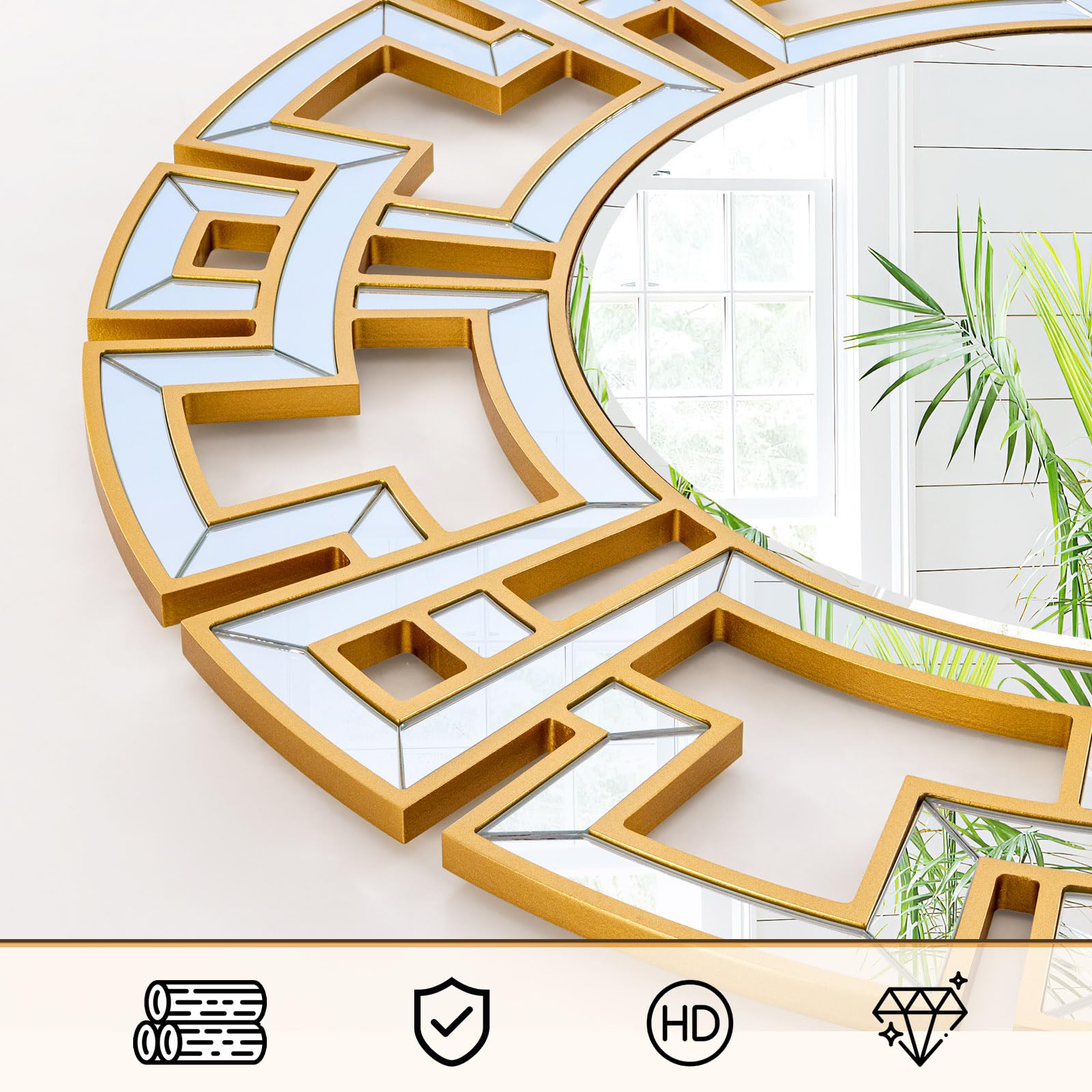 Espejos redondos para decoración de pared, espejo de pared dorado de 32 pulgadas con marco de vidrio, espejo decorativo moderno con marco de madera para sala de estar, entrada, comedor 3