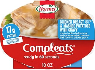 Hormel Compleats Chicken Breast & Mashed Potatoes with Gravy - Shelf-Stable Microwave Meals, 10oz Trays Pack of 6, 17g Protein