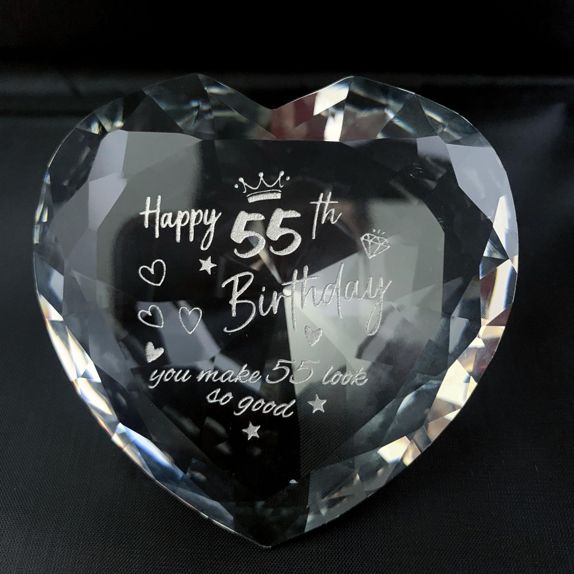 Woshidefa Women's 55Th Birthday Gifts For Gifts For Her Wife,Sister,Mum,Grandma,Crystal Heart Keepsake Paperweight,55 Years Birthday Presents For Friend, Gilfriend