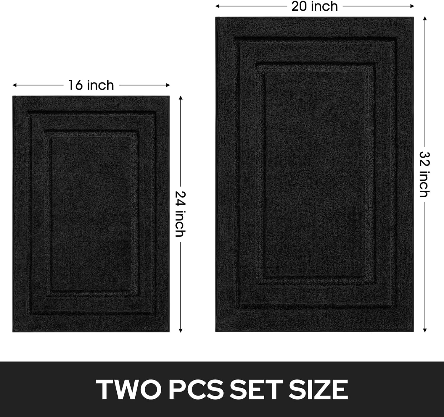 HOMEIDEAS Bathroom Rugs Sets 2 Piece, Super Soft Non Slip Bath Mat Black image 2