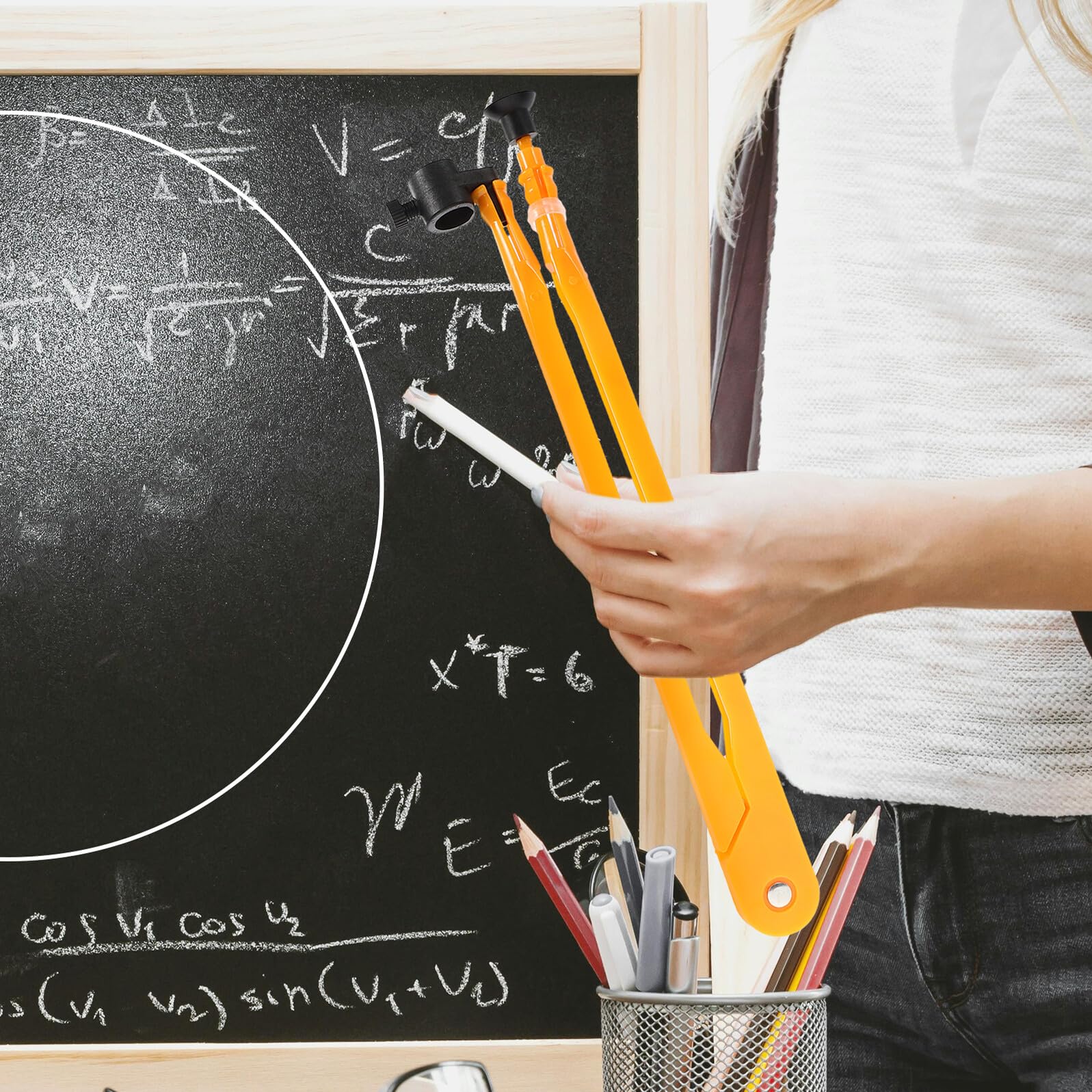Housoutil 6 Piezas Herramienta de Enseñanza de Geometría Compás Plástico Grande para Pizarra con Ventosa Compatible con Tiza y Marcador Dibujo Fácil de Círculos y