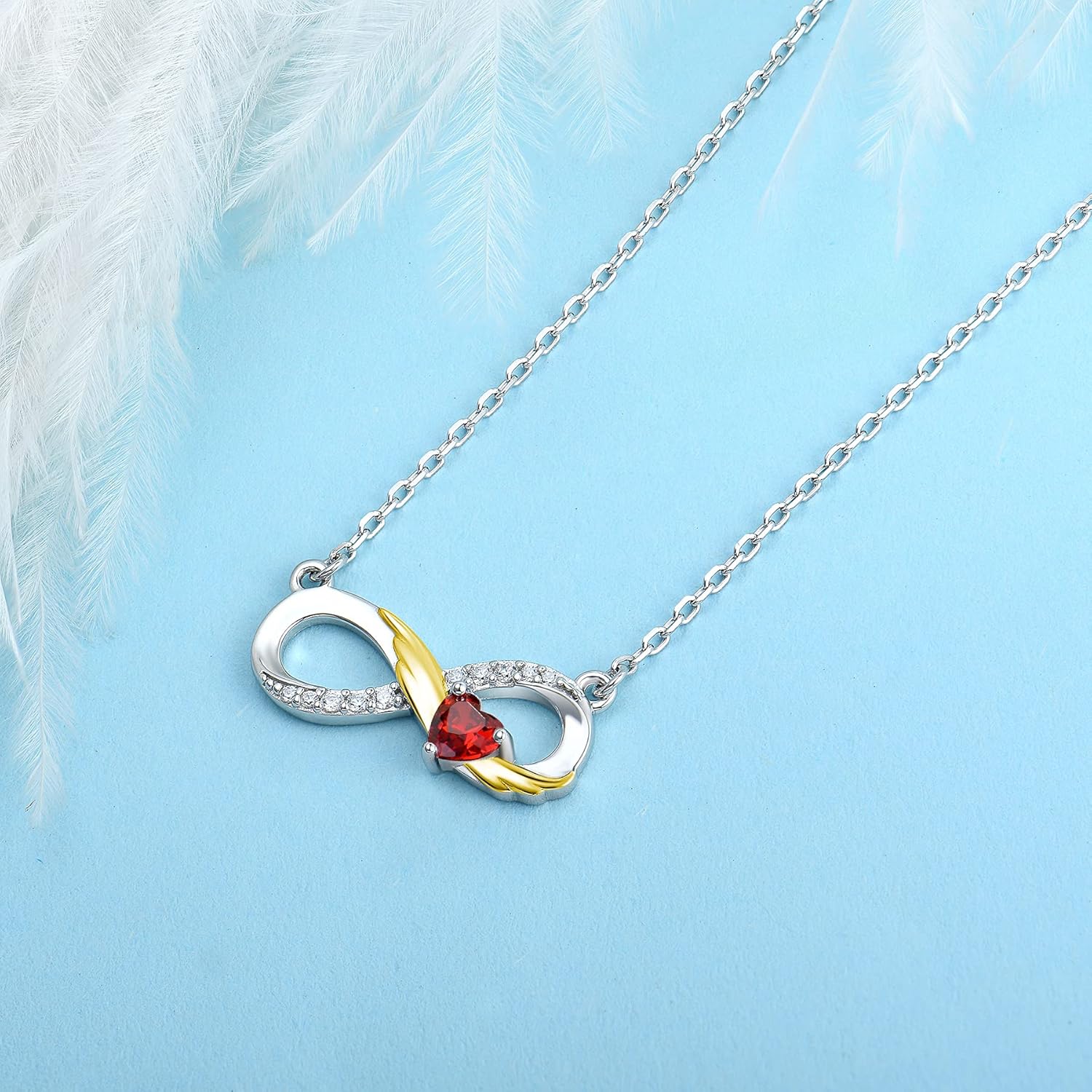 STARCHENIE Infinity Necklace 925 Sterling Silver Angel Wings Heart Birthstone Necklace for Women - Image 4