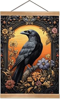William Morris Abstract Vintage Floral Raven Design Wall Art Home Decor, Dark Academy Style Wall Art Decor Hanging Painting,Vintage Raven Poster for Home,or Office,12x16inch(Retro color-Raven01)