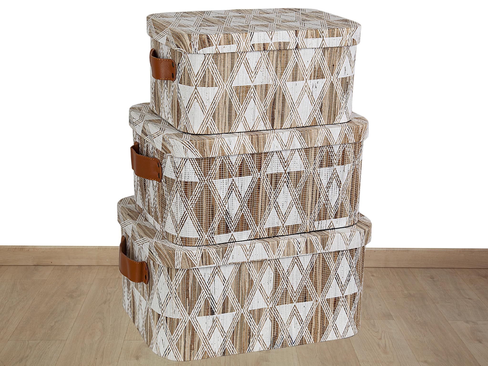 SET 3 CAJAS FIBRAS NATURALES ASAS PIEL