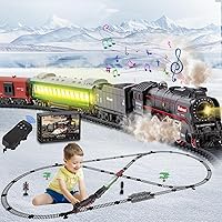 JONRRYIN Electric Train Set for Kids: Remote Control Steam Locomotive with Smoke, Lights, Sounds & Tracks - Retro Christmas Gift Toy