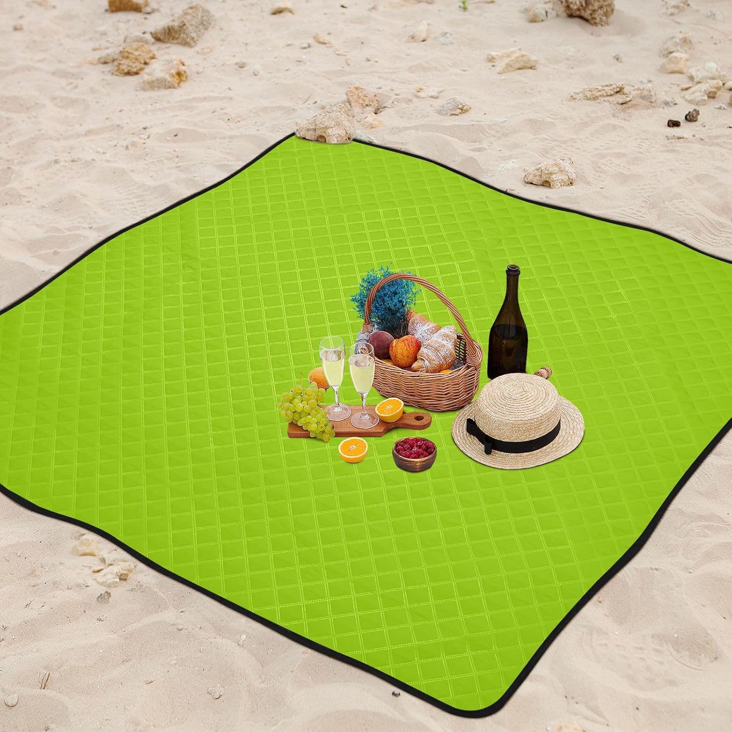 Bright Green Waterproof Outdoor Mat Portable Camping Party Hiking Blanket for 4 to 6 Adults Concert Blanket Manta de Playa Extra