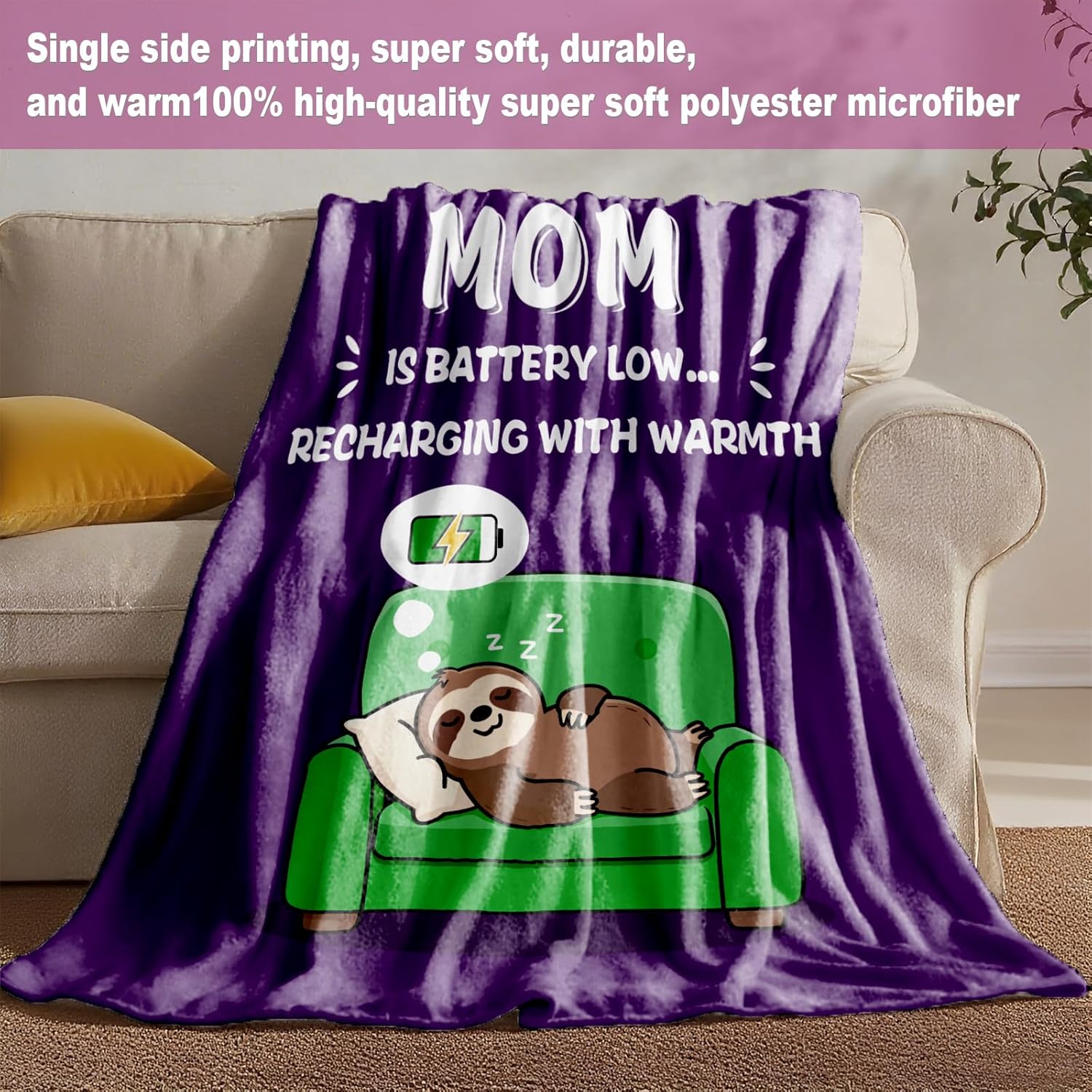 Funny Birthday Gifts for Mom, Mom is Battery Low Blanket 60" x 50", Present for Mother, Mommy from Daughter Son Family, Practical Blanket Throw for Napping or Travel, for Mommy - Image 3