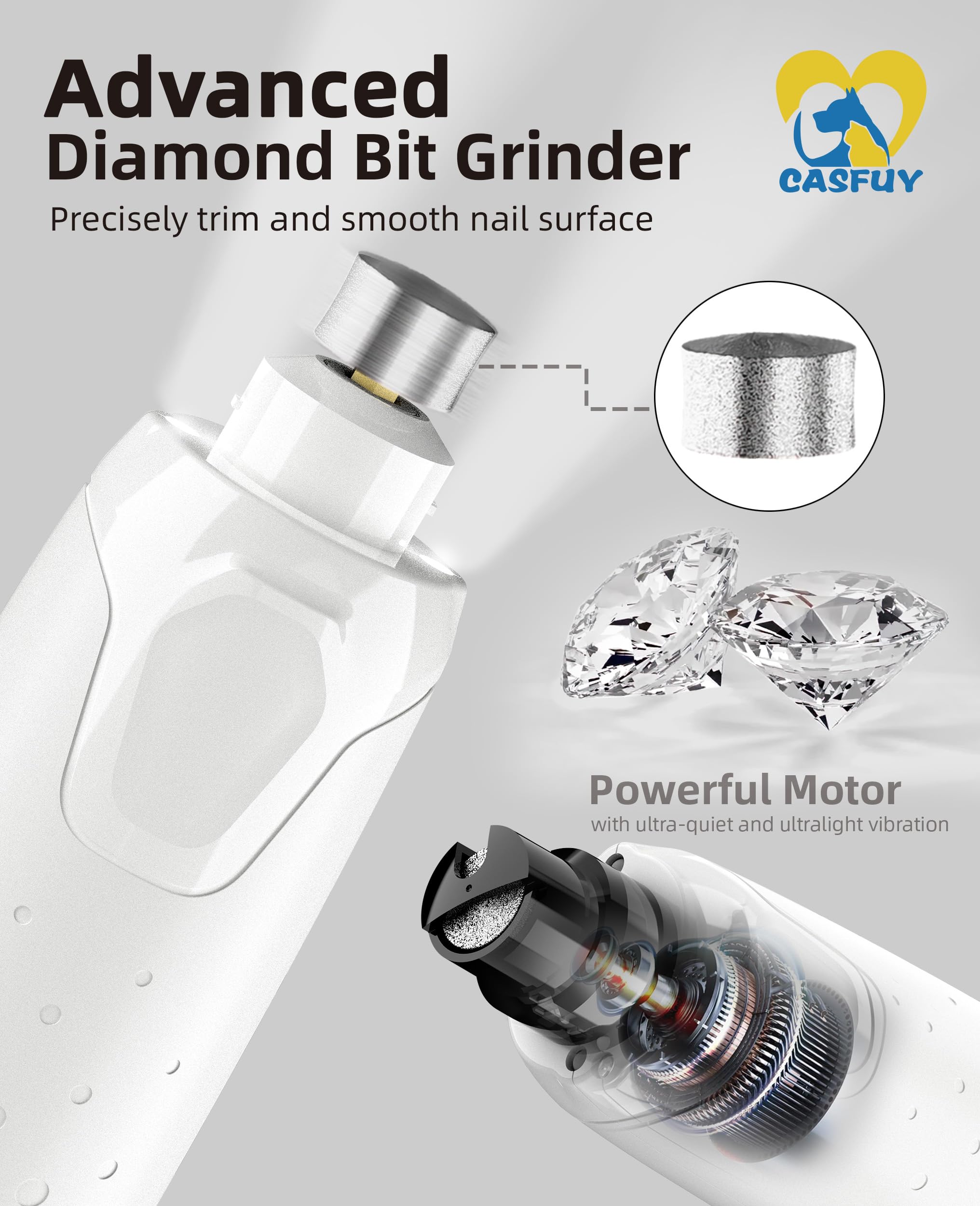 Casfuy Dog Nail Grinder Quiet - (45db) 6-Speed Pet Nail Grinder with 2 LED Lights for Large Medium Small Puppy Dogs/Cats, Professional 3 Ports Rechargeable Electric Dog Nail Trimmer with Dust Cap - image 7