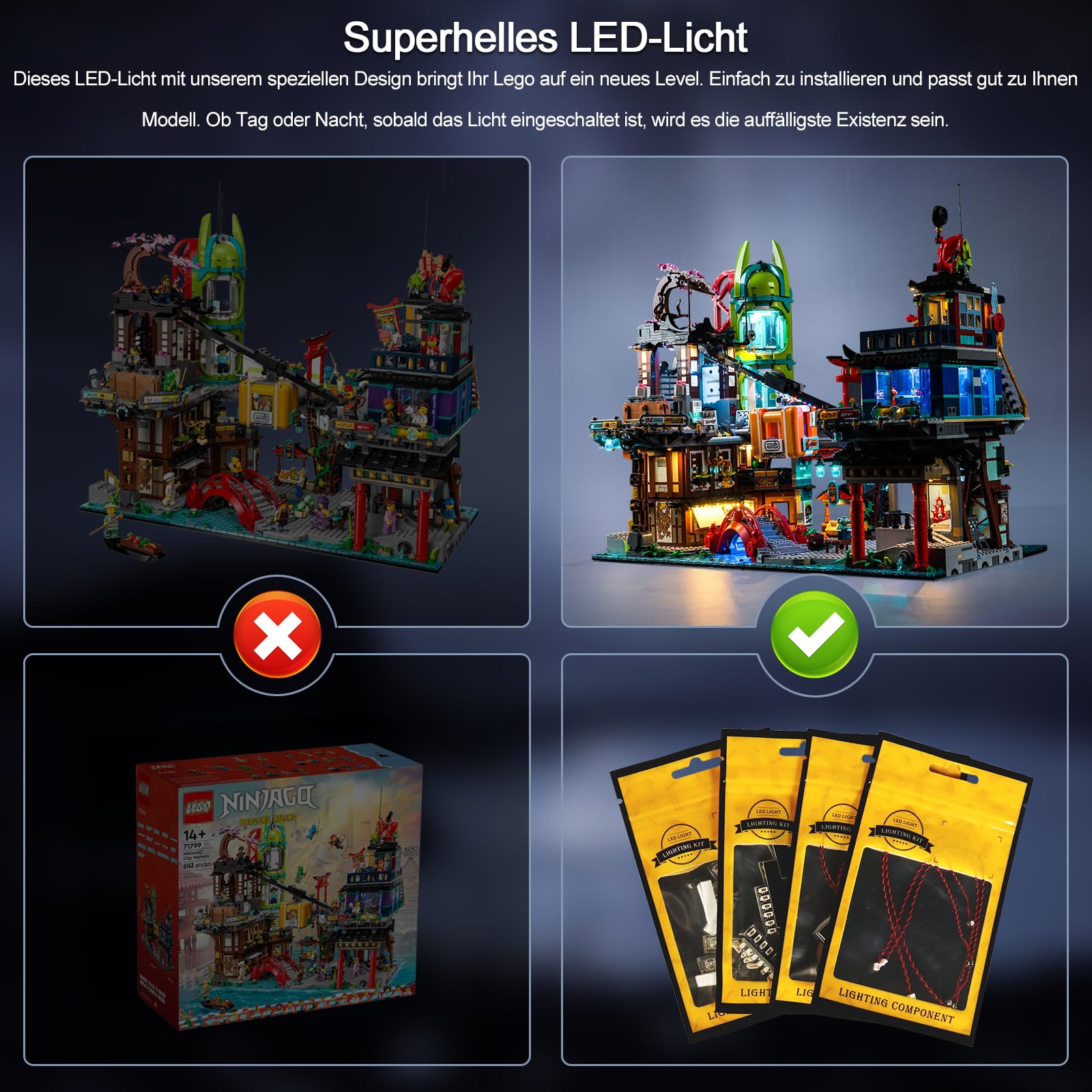 Zestaw oświetlenia LED do Lego 71799 Ninjago City Markets (bez Lego), Zestaw oświetlenia dekoracyjnego do Lego Ninjago City Markets Model budynku Kreatywna zabawka — wersja standardowa