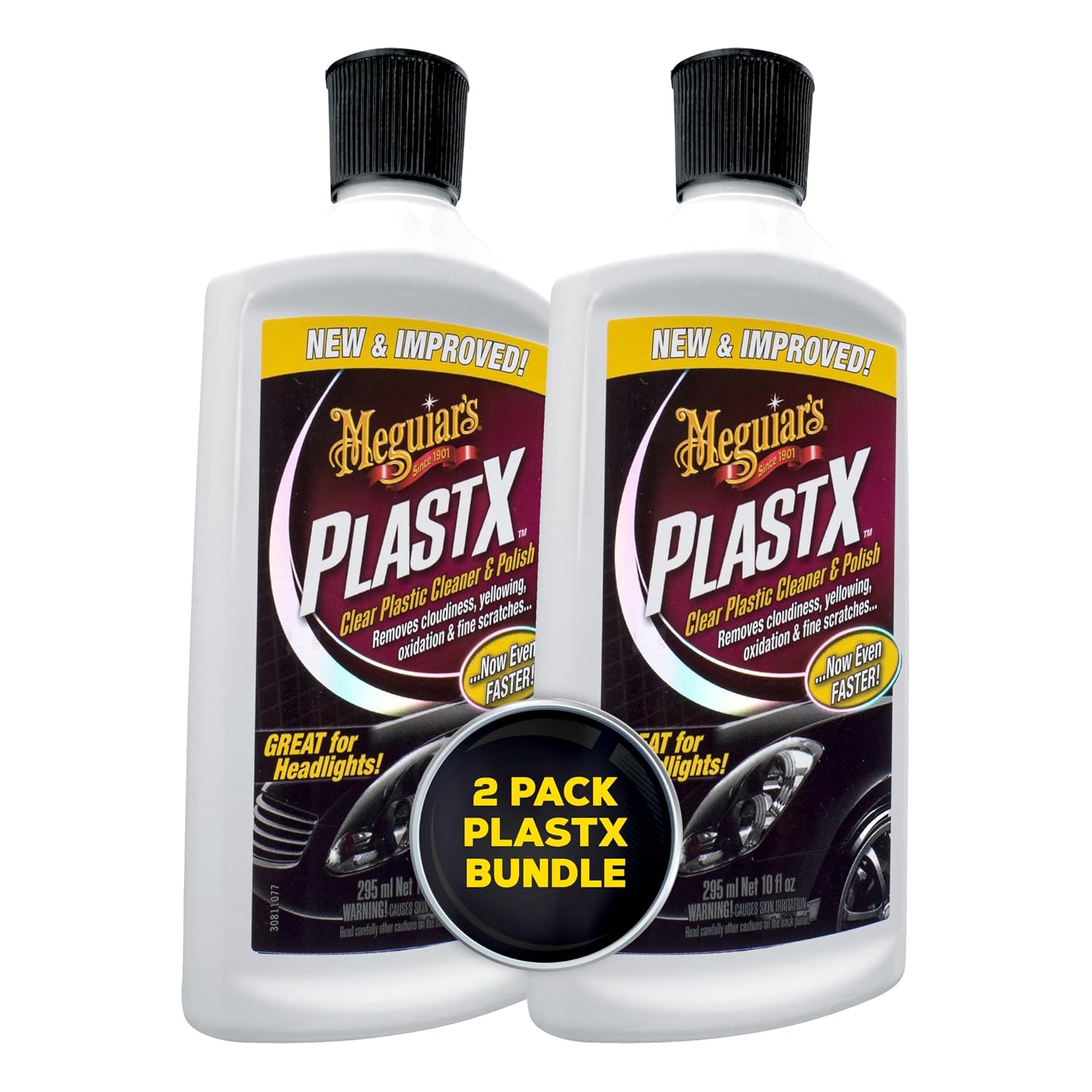 Meguiar's PlastX Clear Plastic Polish, Fast & Easy Clear Plastic Restorer for Headlights,Taillights,Soft Top Windows & More, Remove Scratches, Cloudiness, Yellowing, and Oxidation, 10 oz. (Pack of 2)
