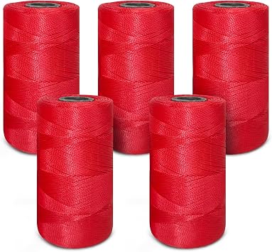NEWSEED 5 Rolls Mason Line 1300FT Per Roll #18 Nylon String Line Red | Nylon Twine for Gardening, Masonry Tools, Construction Layout, Crafting DIY Project, Fluorescent Twine