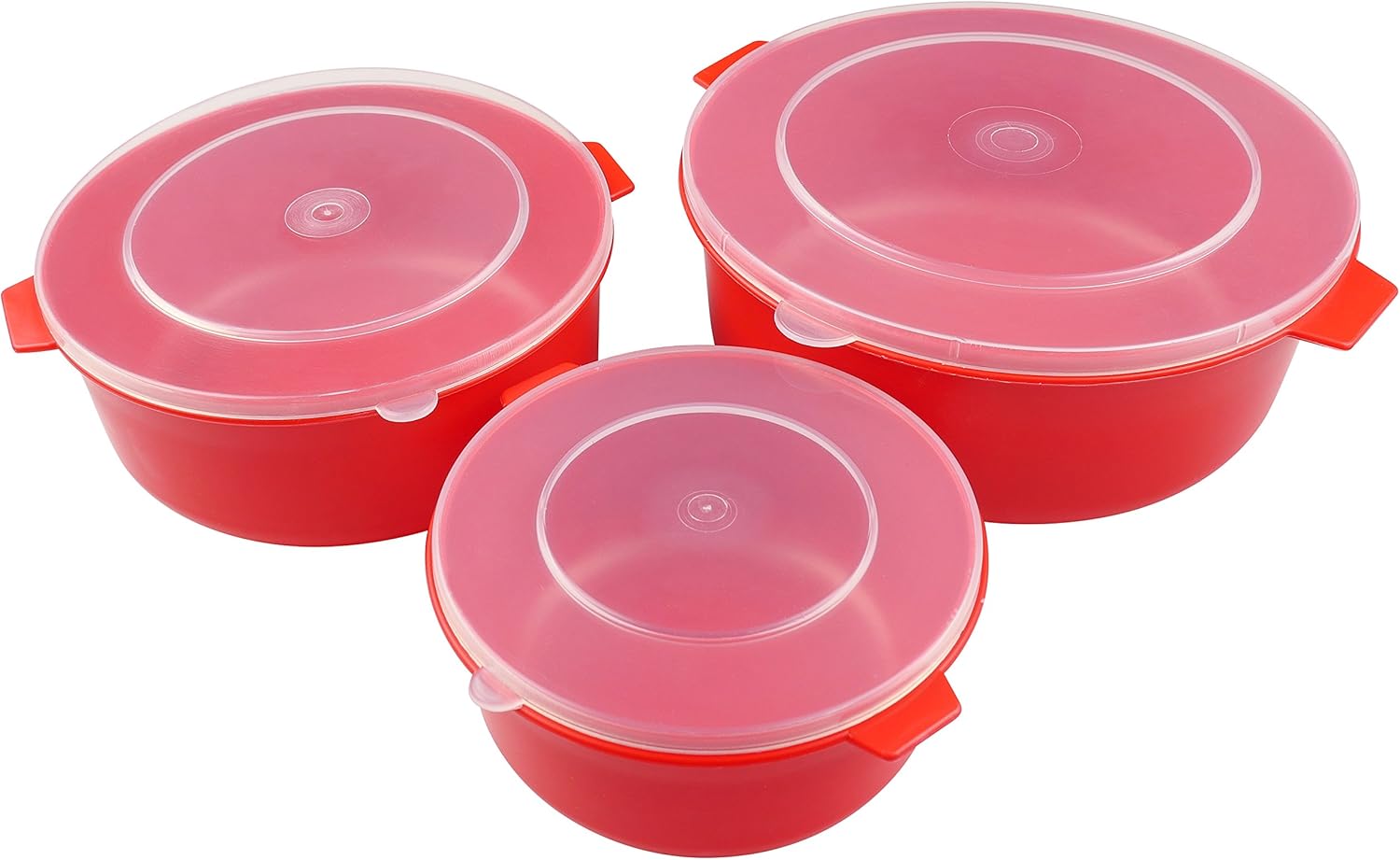 Set of 3 Red Dishes with Clear Lids (1 x 300ml, 1 x 600ml, 1 x 1ltr