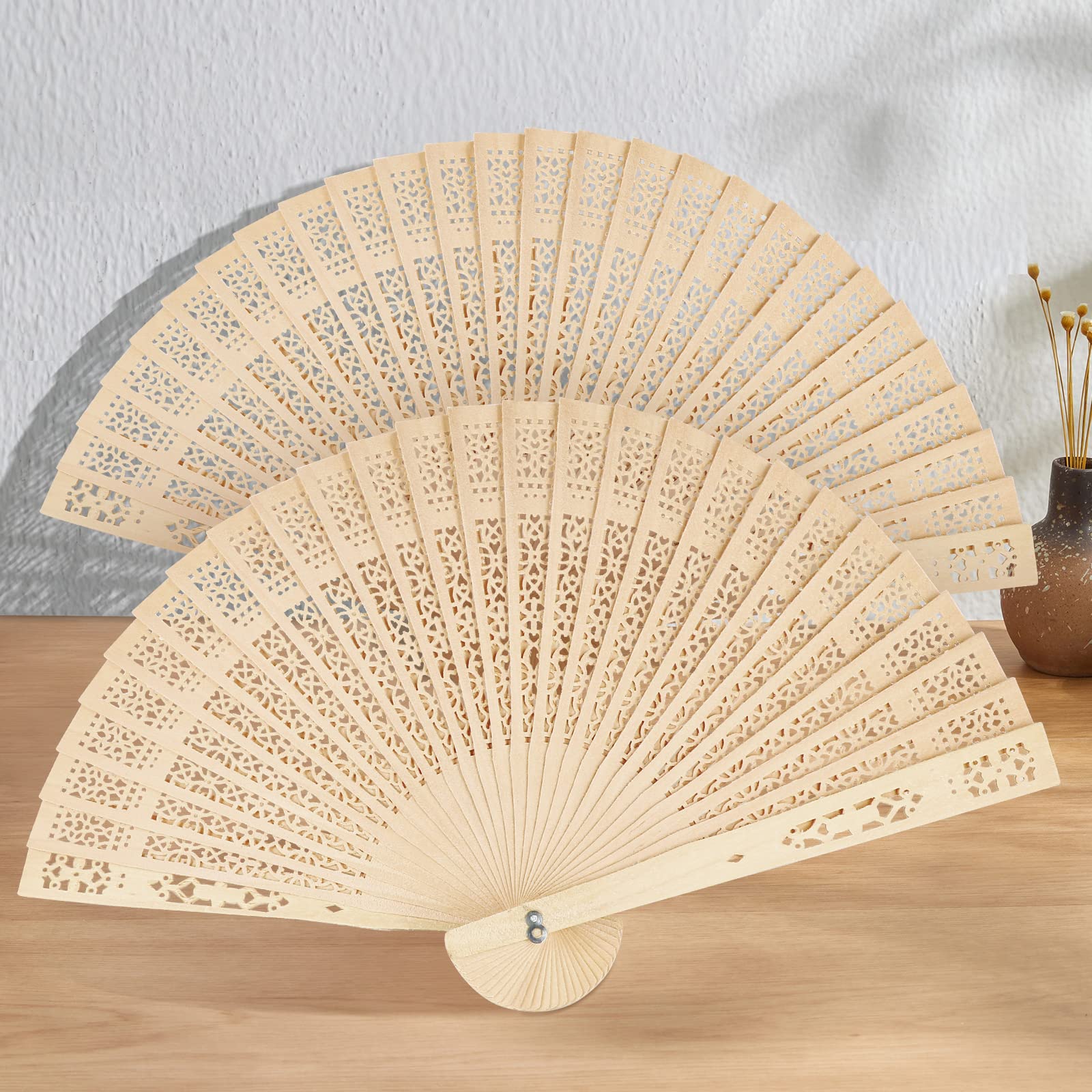 Amazon.co.jp: FoDau770 木製扇子 4個 クラシカルな木製扇子 花空洞