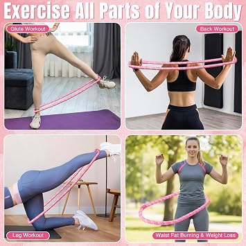 Weighted Hula Ring Hoops for Adults - Foldable Soft Spring Hula Circle for Women Exercise Weight Loss, Portable Waist Workout Ring, Slimming Training Equipment for Women Beginners Home Travel