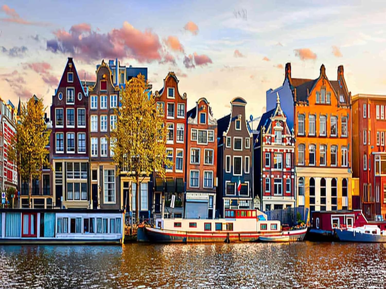 EATUKYIC Diamond Painting City Amsterdam Netherlands Dancing Houses Over River Amstel in Old European City, Spring Landscape for Adult Painting Kits Diamond Art Perfect for Home Wall Decor 12x16 inch