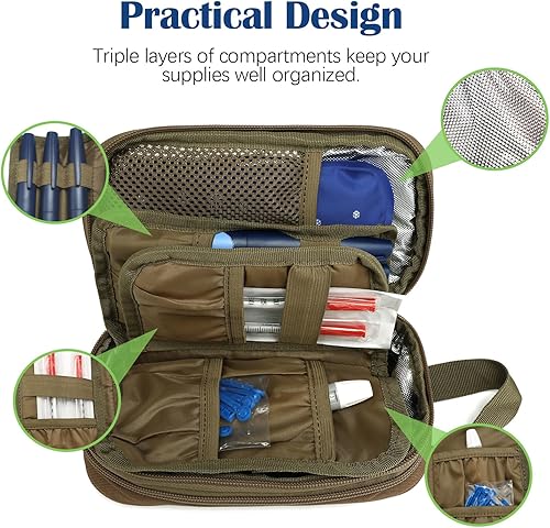 Miniatura 9 de Bolsa térmica de viaje para medicamentos diabéticos expandible, organizador aislado con 2 paquetes de hielo de 6.35 oz, bolsa térmica portátil