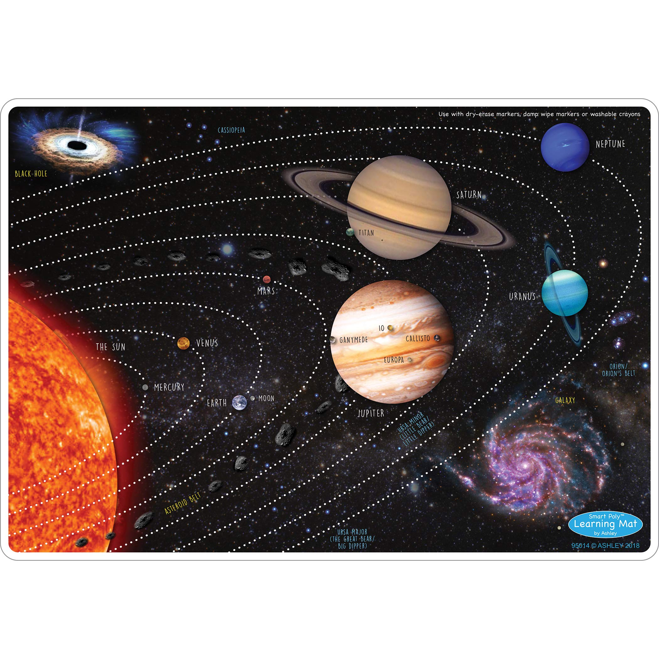 Ashley Productions ASH95014 Smart Poly(tm) Learning Mat, Solar System, Polypropylene (PP)/Paper, 12" x 17"