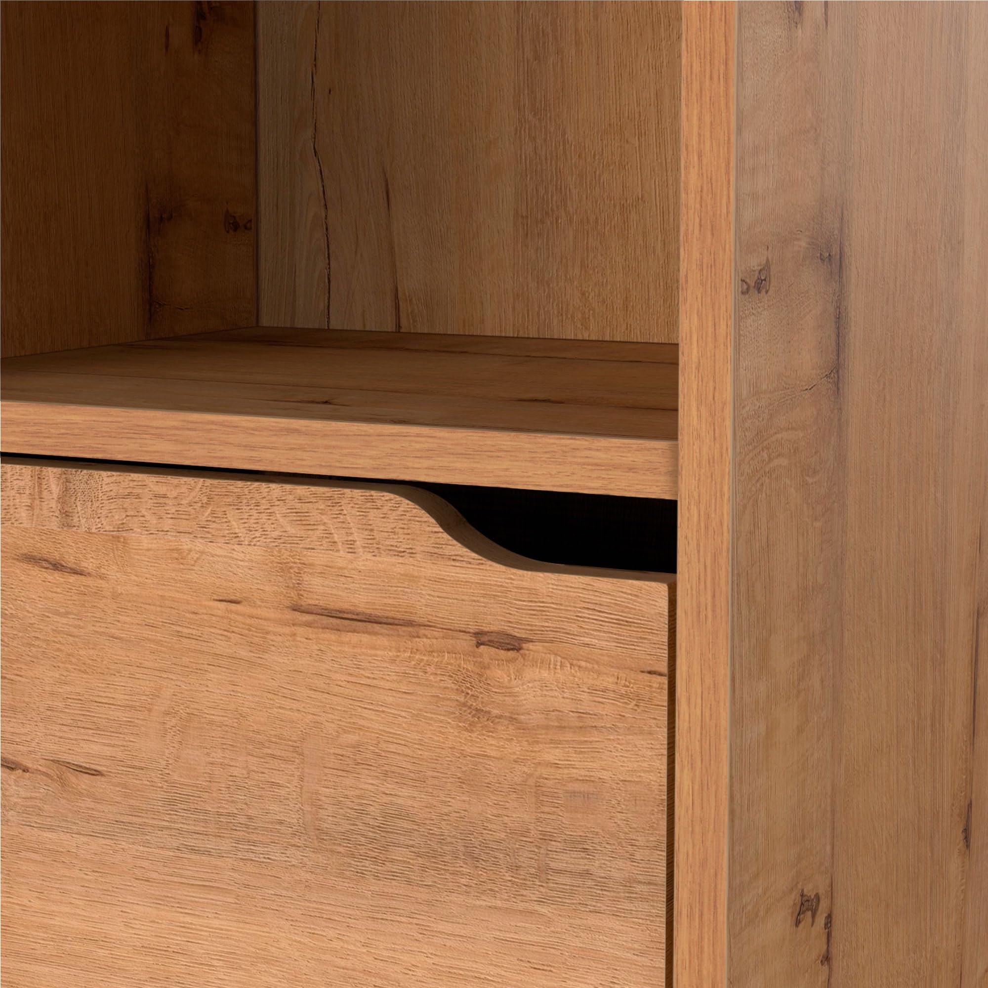 briebe Columna de Baño, Mueble Auxiliar Suspendido o al Suelo, Armario Alto Estilo Moderno 150x36,5x30 cm (Alto x Ancho x Profundo) Espacio de Almacenamiento 2 Estantes, 2 Puertas, Aura (Roble Gold)