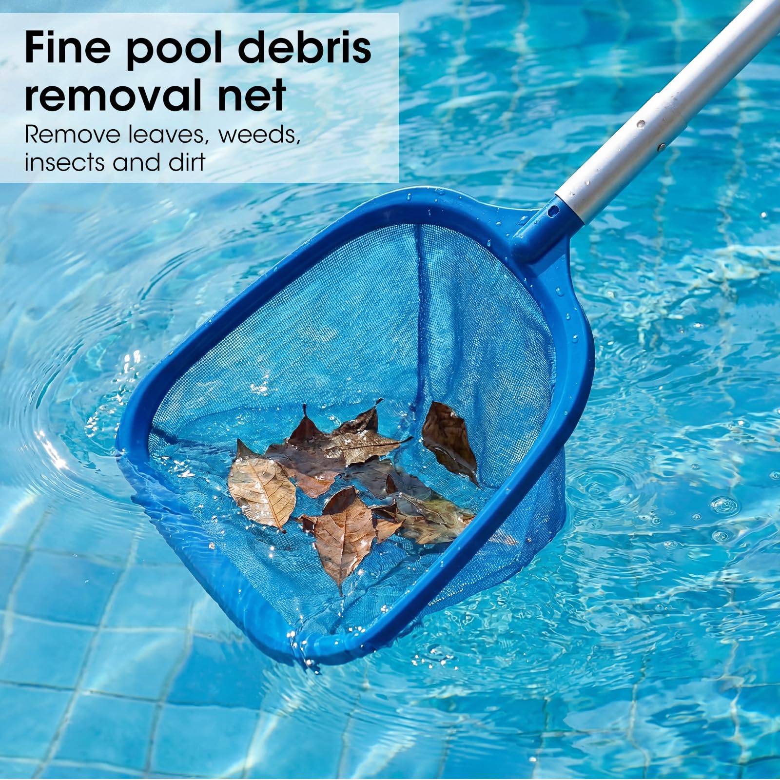 Pool Netz Poolkescher mit Teleskopstange 146cm Lang, Poolbürste und Putztüche für Schwimmbad, Spas, Teich, Whirlpools, Planschbecken