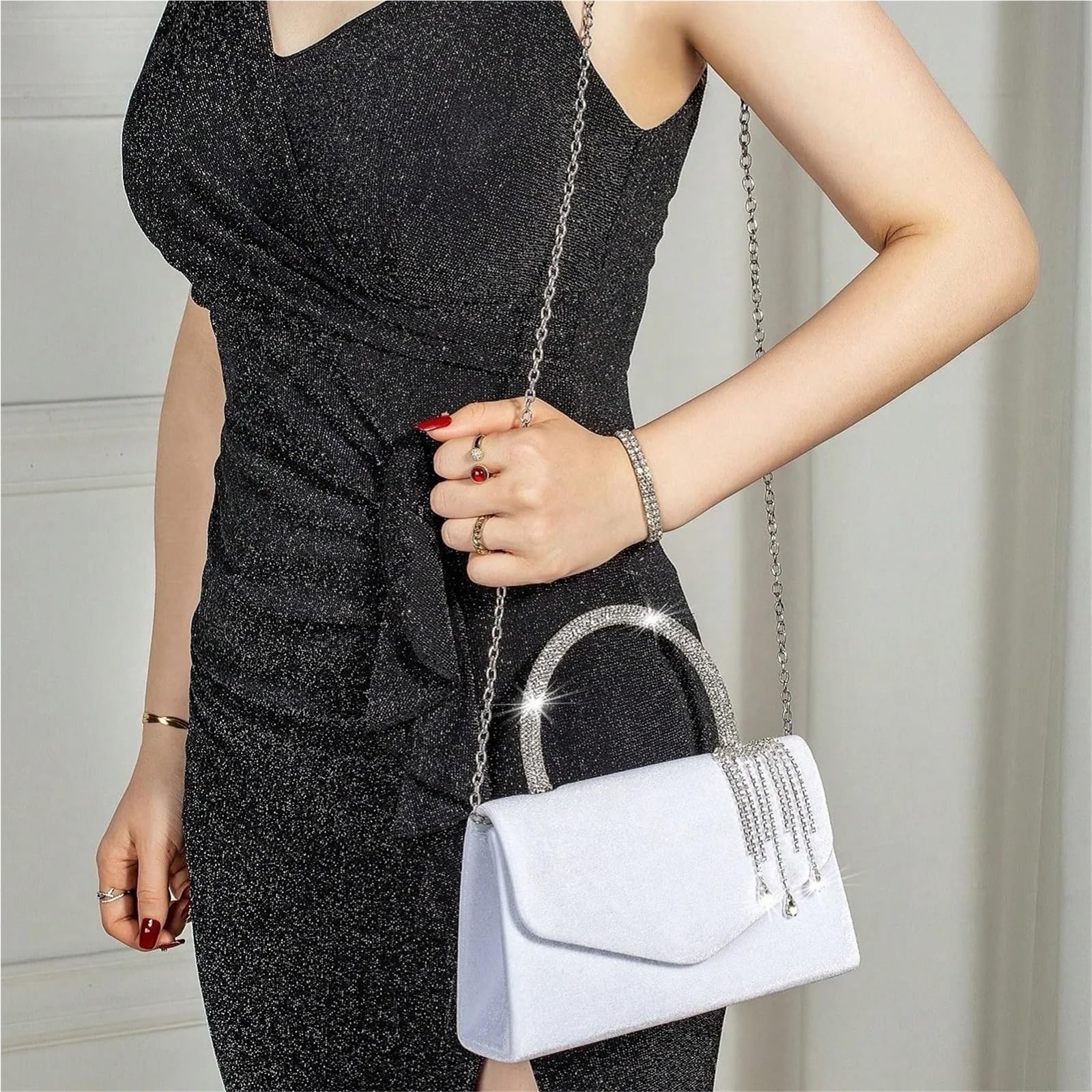 Borse Con Strass Borsa elegante e alla moda, graziosa pochette in velluto con nappa, borsa for ragazze festaiole, donna, adatta for feste, balli studenteschi, banchetti