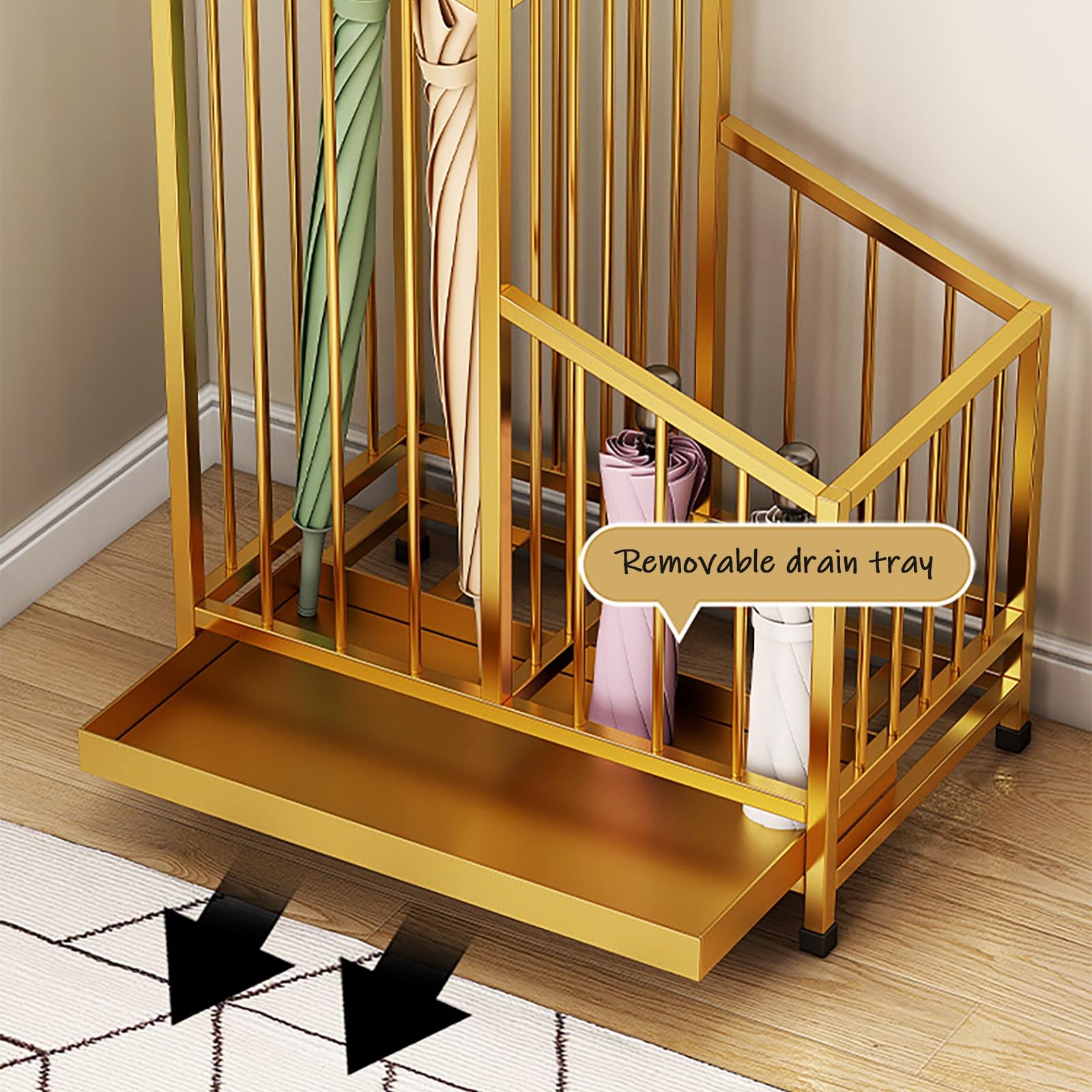 Élégant parapluie nizer et support pour entrée – Rangement intérieur et égouttoir pour parapluies longs et pliants
