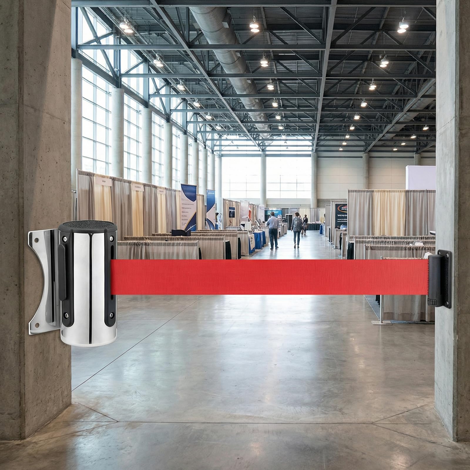 Taśma odcinająca, uchwyt ścienny, wysuwana taśma ścienna (5 metrów), bariera kolejkowania na ścianie, wysuwana taśma odcinająca, bezpieczny system hamowania i system prowadzenia osób, na wystawy